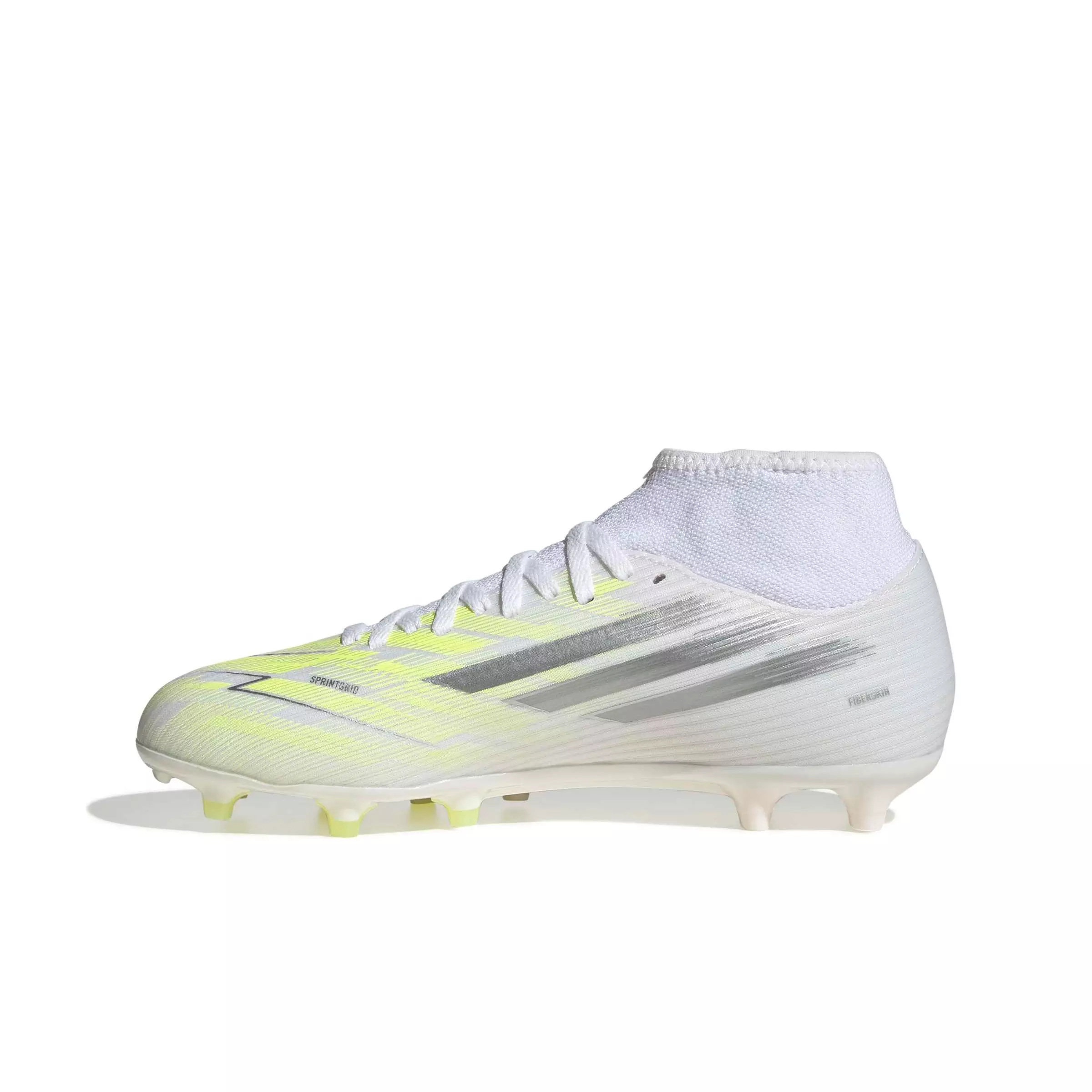 adidas F50 Sparkfusion Club Mid Cut MG "Ftwr White/Iron Metallic/Hi-Res Yellow" Women's Soccer Cleat - WHITE/IRON/YELLOW