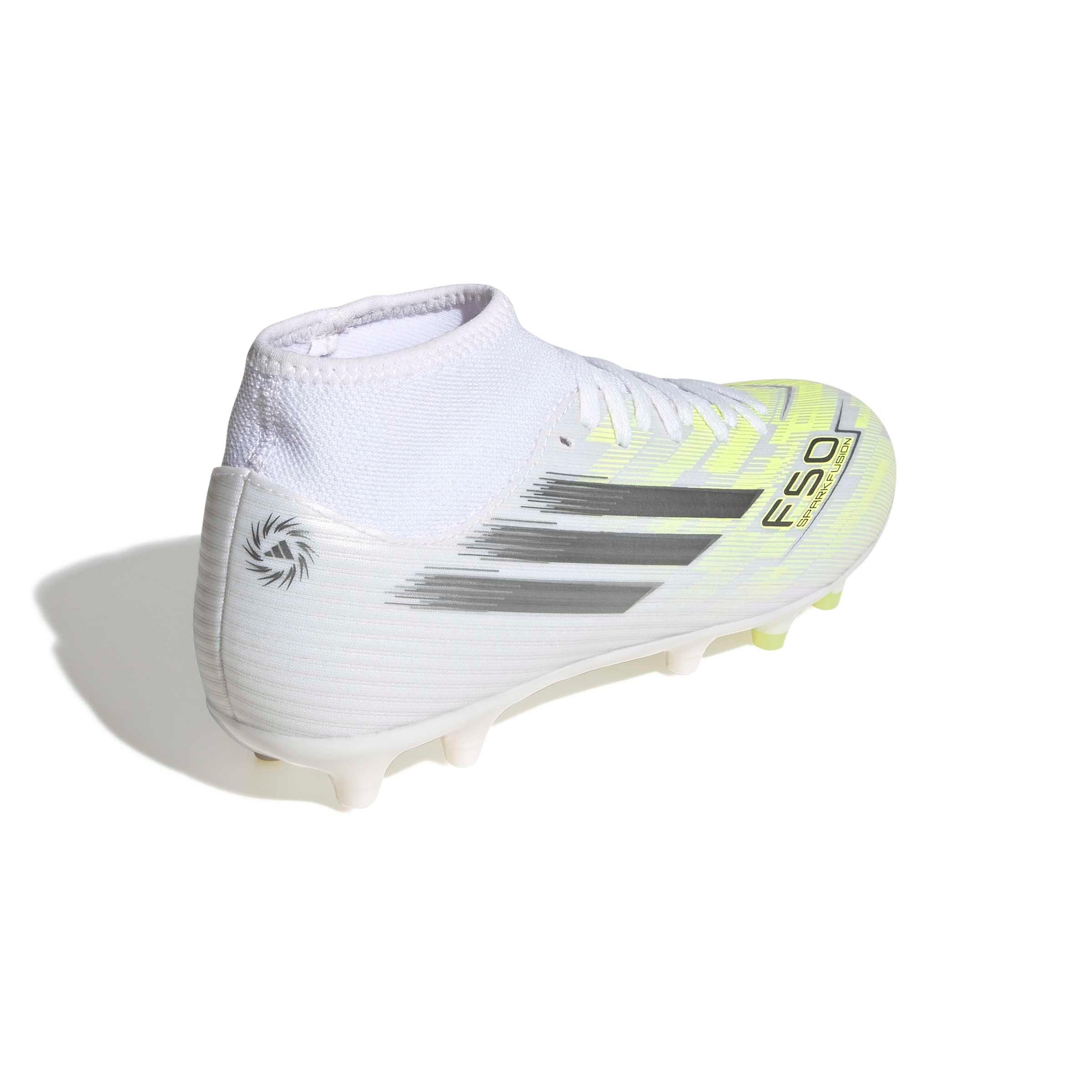 adidas F50 Sparkfusion Club Mid Cut MG "Ftwr White/Iron Metallic/Hi-Res Yellow" Women's Soccer Cleat - WHITE/IRON/YELLOW Thumbnail View 4