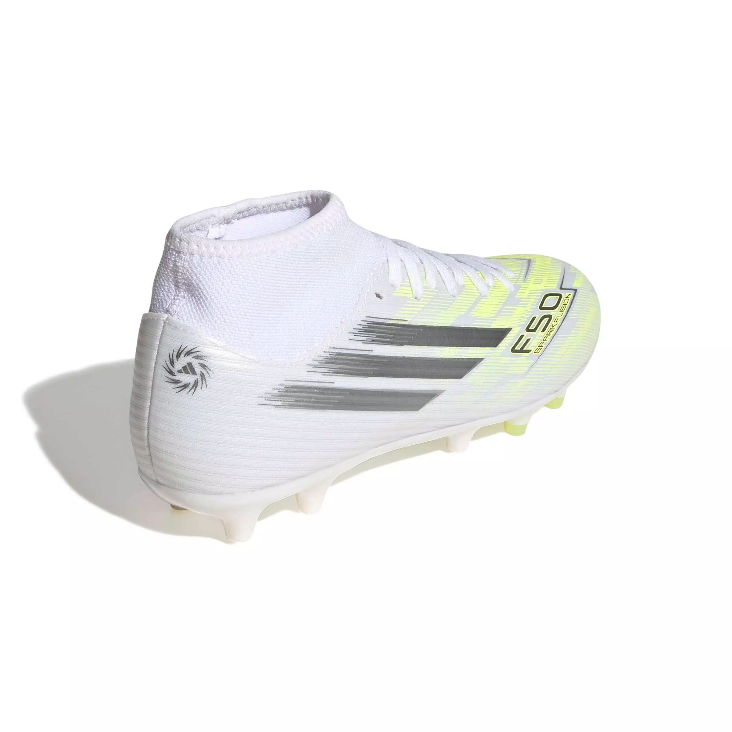 adidas F50 Sparkfusion Club Mid Cut MG "Ftwr White/Iron Metallic/Hi-Res Yellow" Women's Soccer Cleat - WHITE/IRON/YELLOW