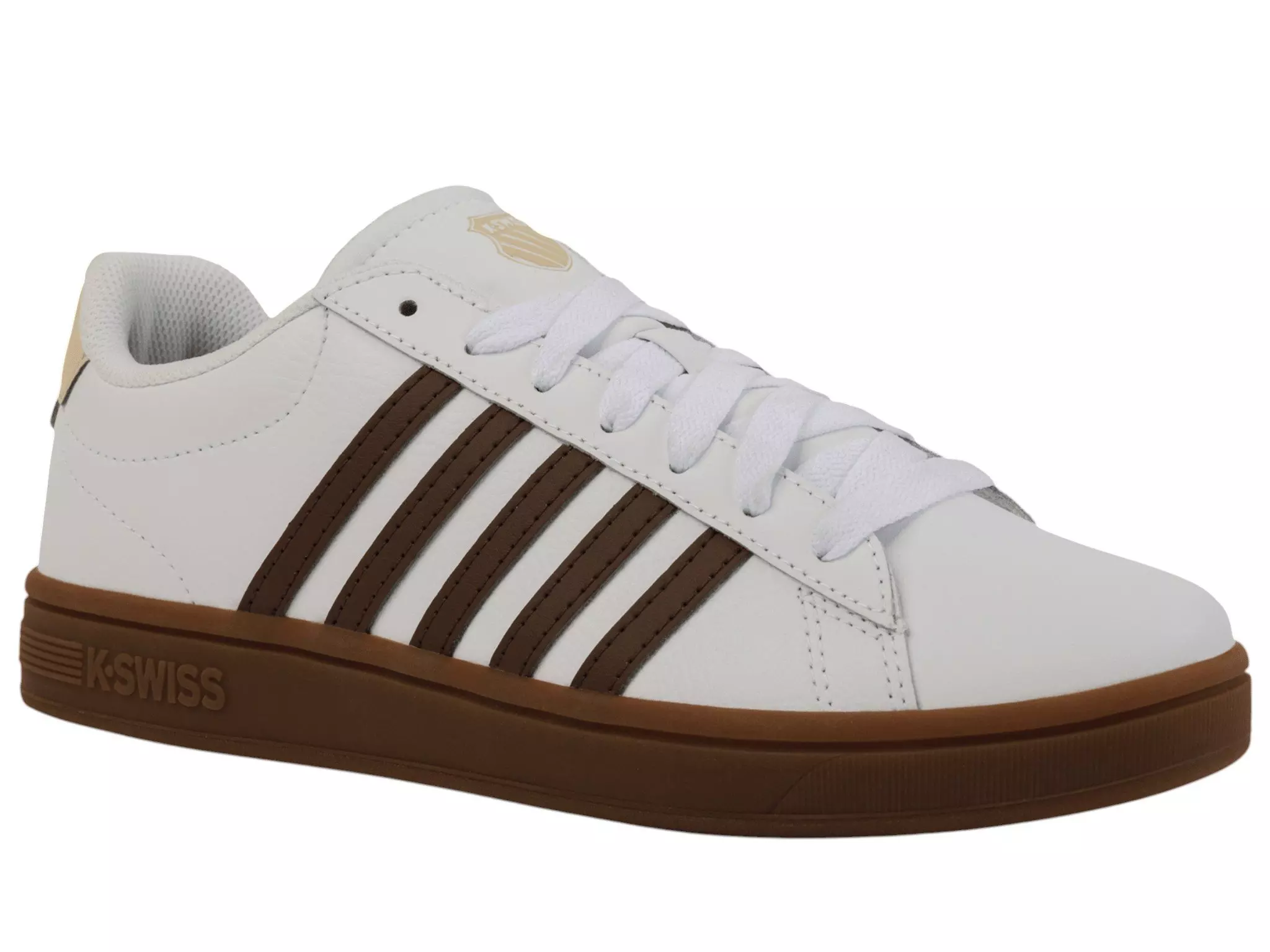 K-Swiss Court Tiebreak II "White/Soft Silt/Creme Brulee/Gum" Men's Shoe - WHITE/BROWN
