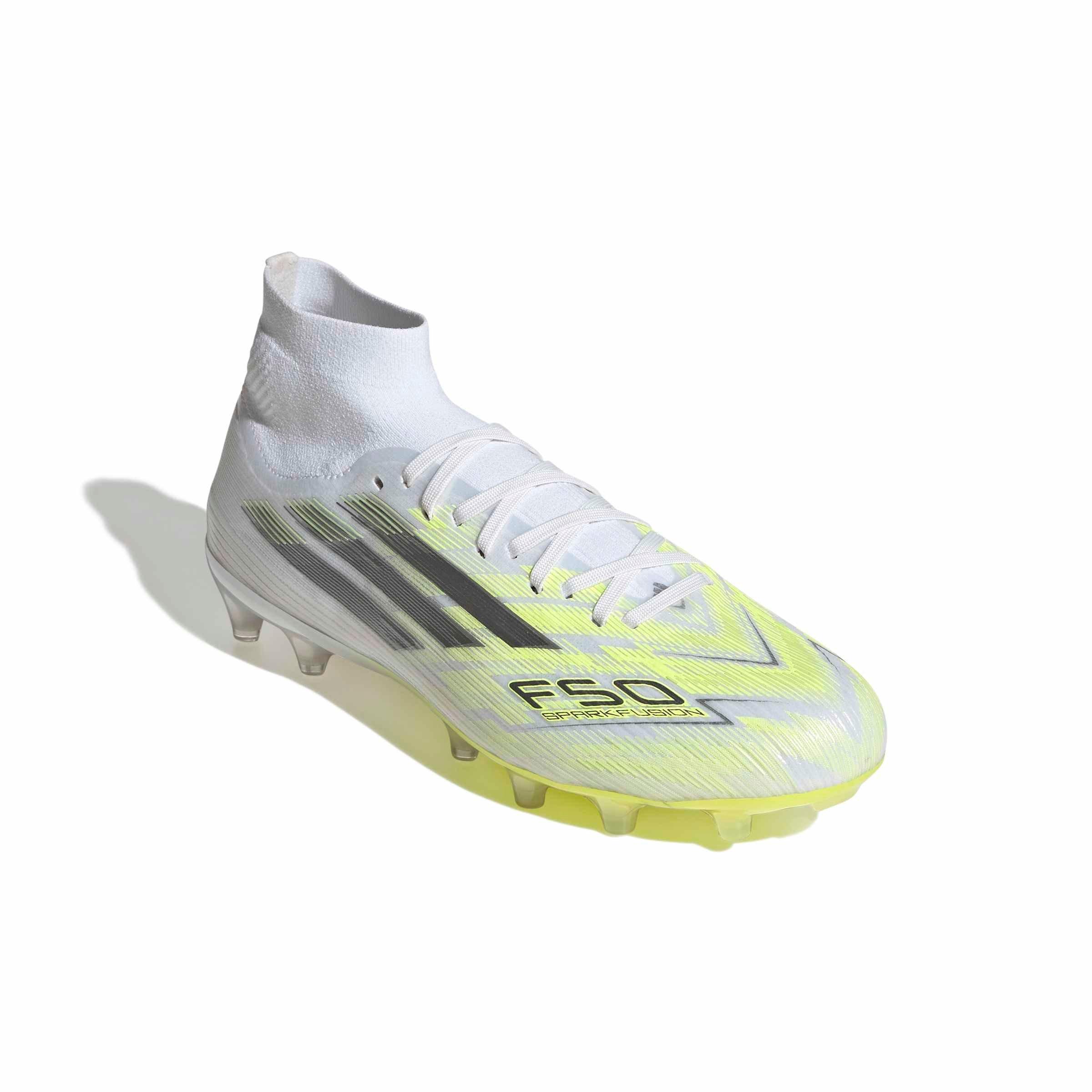 adidas F50 Sparkfusion Pro Mid Cut MG "Ftwr White/Iron Metallic/Hi-Res Yellow" Women's Soccer Cleat - WHITE/IRON/YELLOW Thumbnail View 3