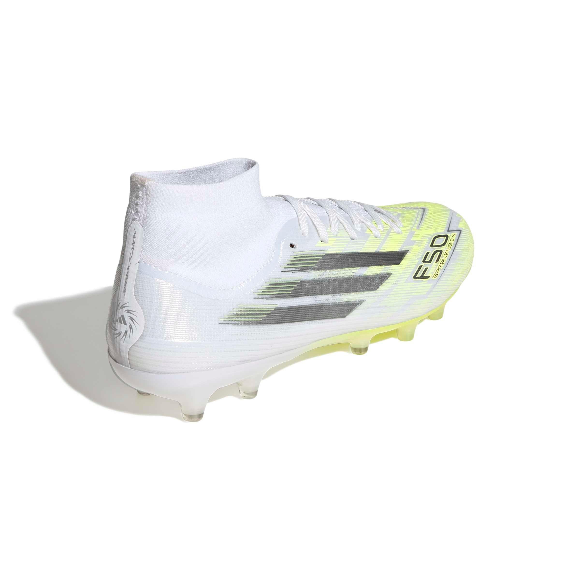 adidas F50 Sparkfusion Pro Mid Cut MG "Ftwr White/Iron Metallic/Hi-Res Yellow" Women's Soccer Cleat - WHITE/IRON/YELLOW Thumbnail View 4