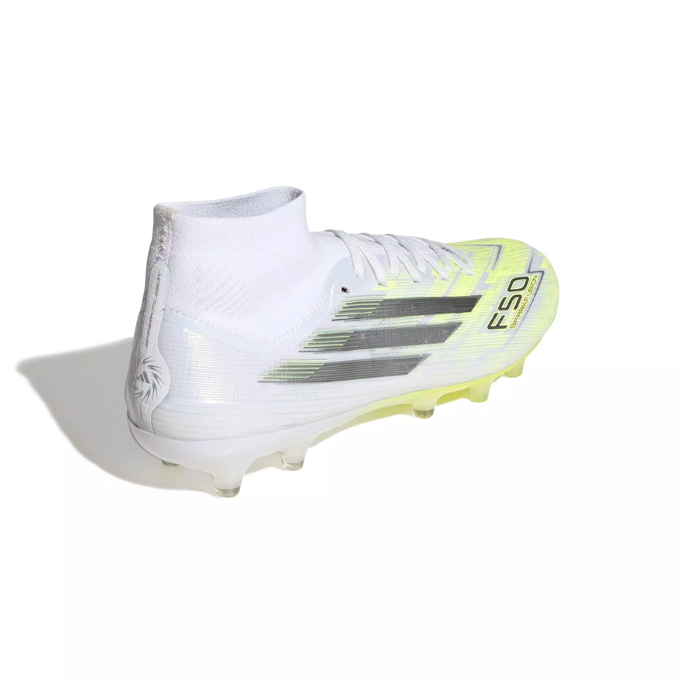 adidas F50 Sparkfusion Pro Mid Cut MG "Ftwr White/Iron Metallic/Hi-Res Yellow" Women's Soccer Cleat - WHITE/IRON/YELLOW