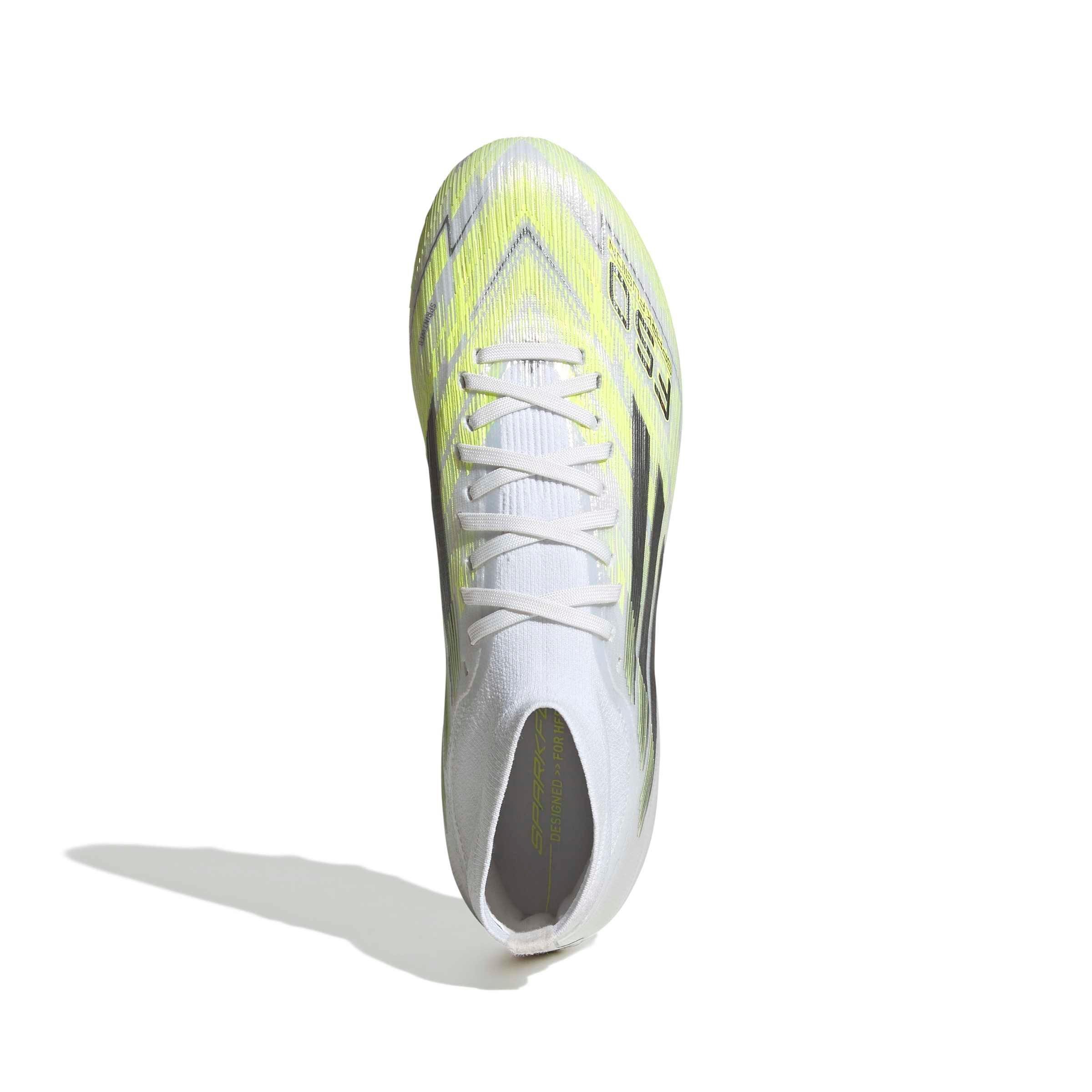 adidas F50 Sparkfusion Pro Mid Cut MG "Ftwr White/Iron Metallic/Hi-Res Yellow" Women's Soccer Cleat - WHITE/IRON/YELLOW Thumbnail View 5