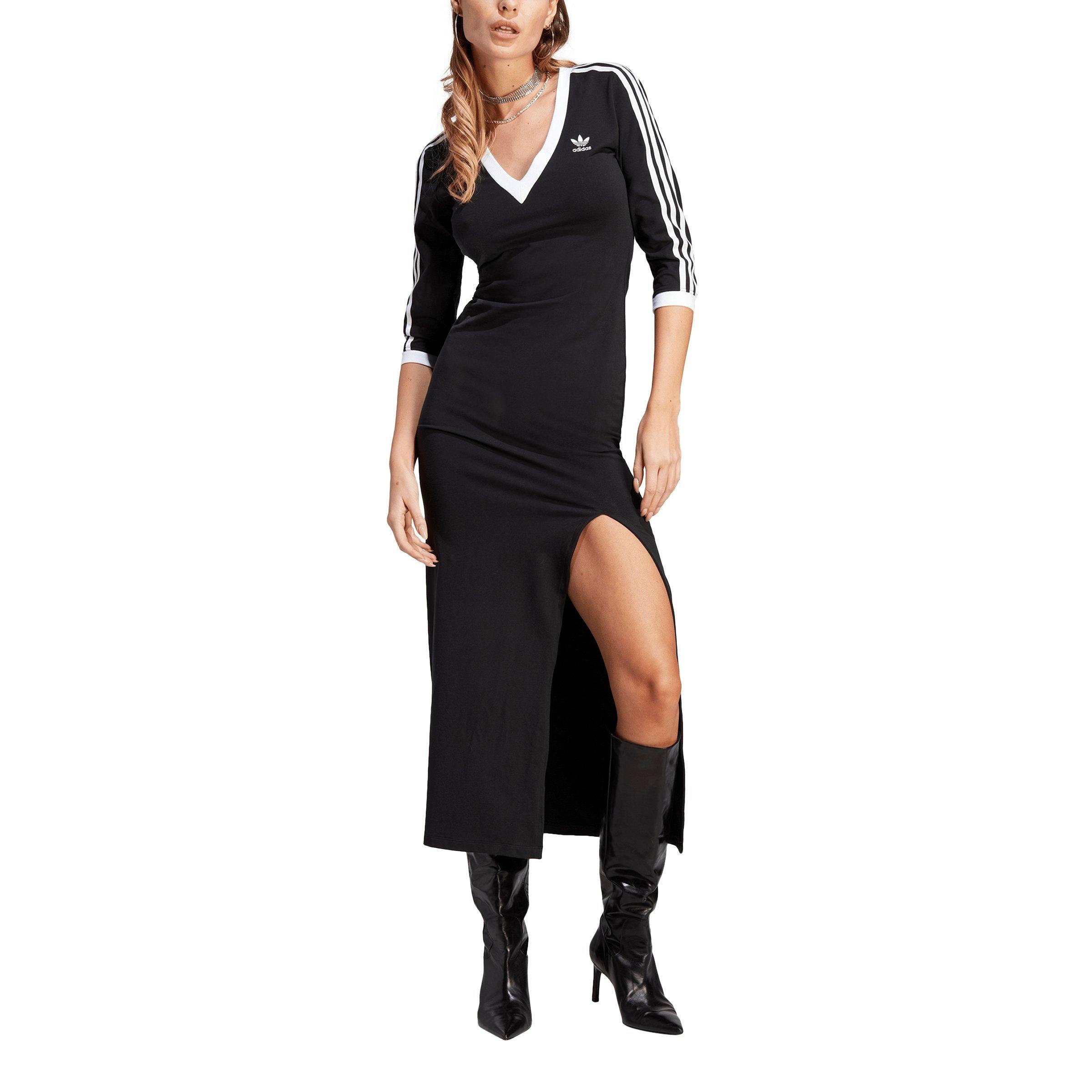 adidas Originals Women's Adicolor Classics 3-Stripes V-Neck Maxi Dress -  Black - Hibbett