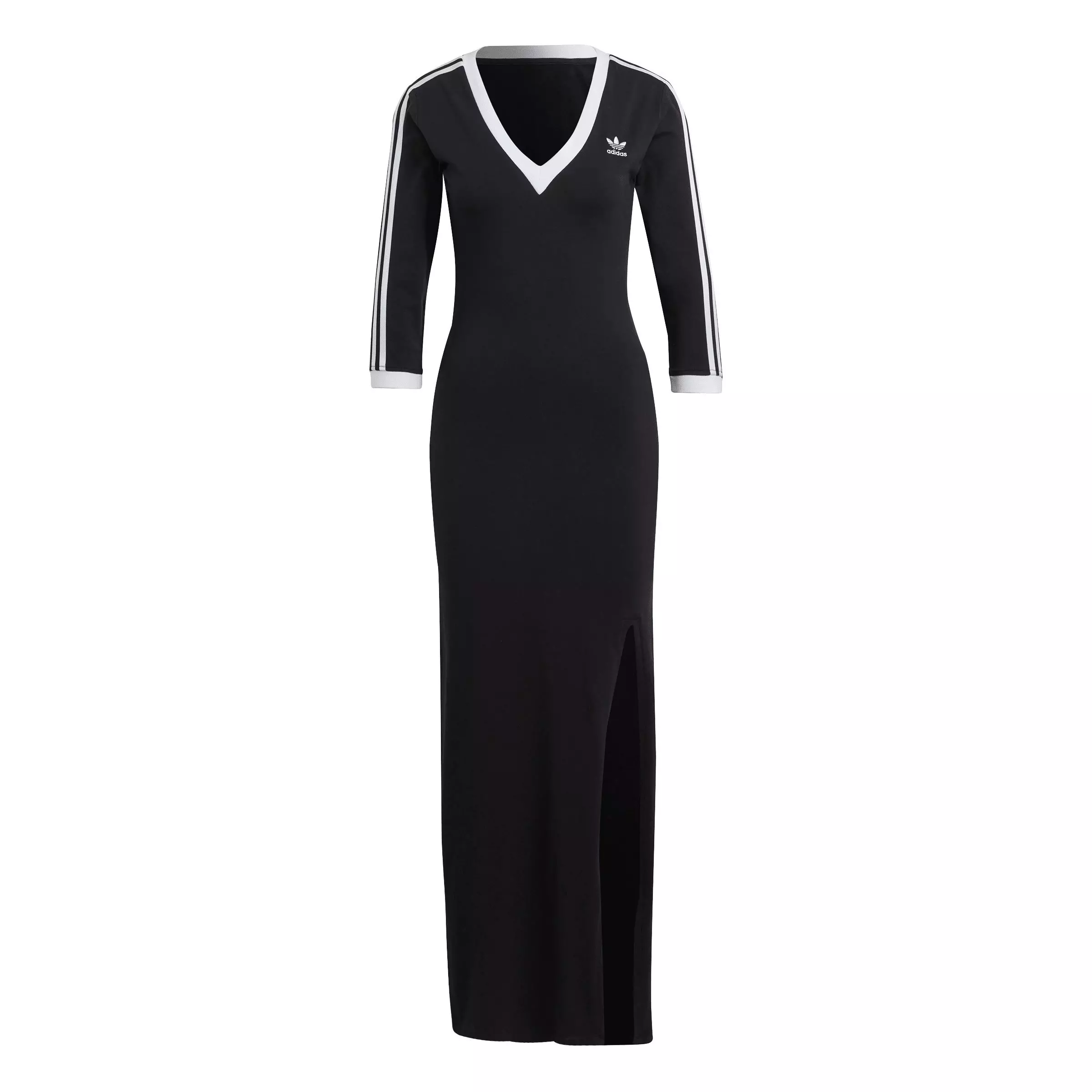 adidas Originals Women's Adicolor Classics 3-Stripes V-Neck Maxi Dress - Black - BLACK