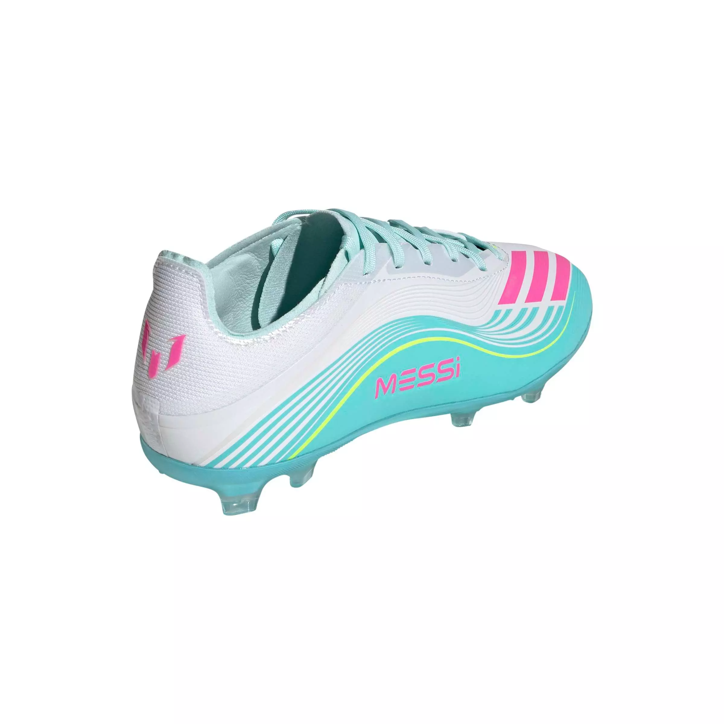 adidas F50 Messi Elite FG "Ftwr White/Lucid Pink/Flash Aqua" Preschool Kids' Soccer Cleat - WHITE/PINK/AQUA