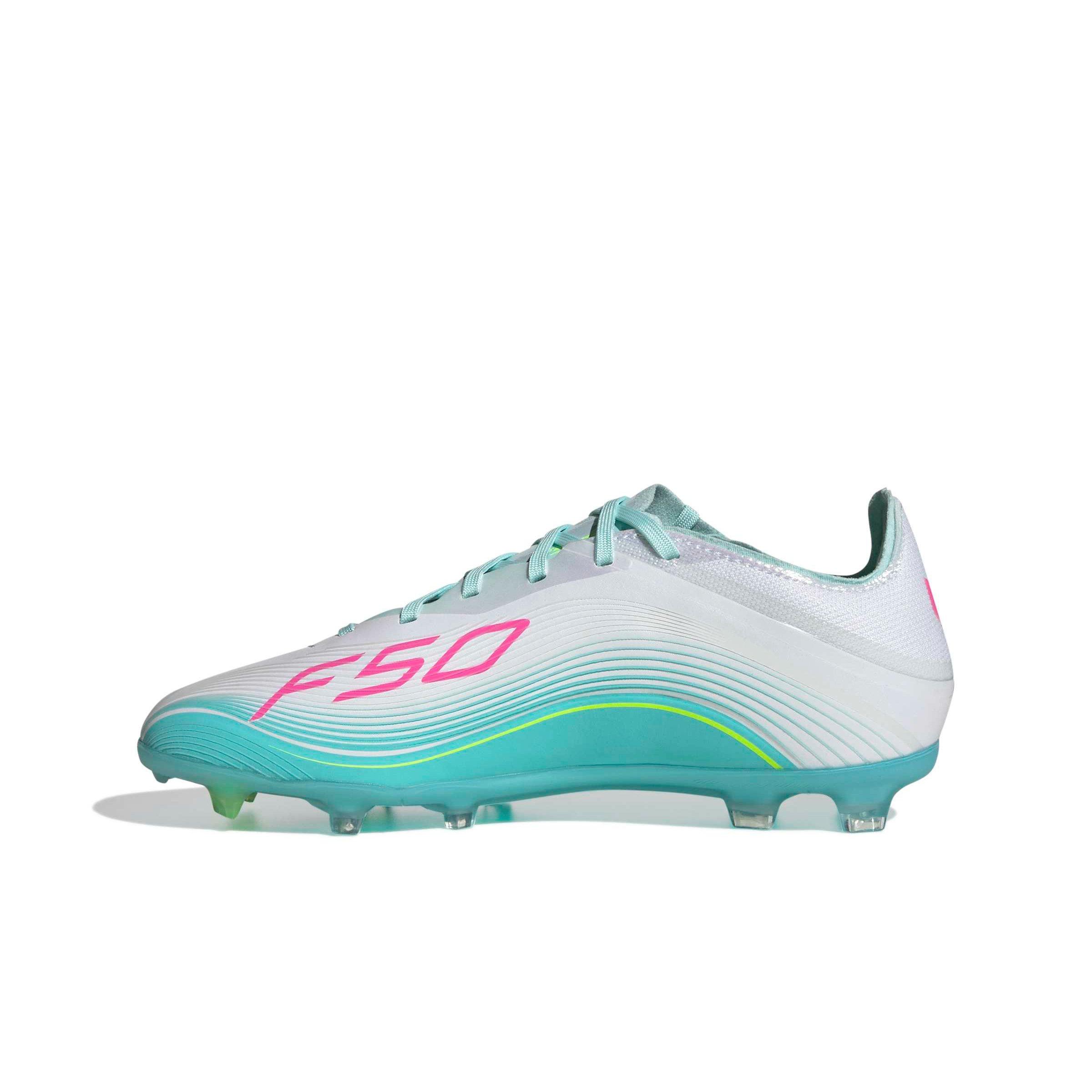 adidas F50 Messi Elite FG "Ftwr White/Lucid Pink/Flash Aqua" Grade School Kids' Soccer Cleat - WHITE/PINK/AQUA Thumbnail View 2