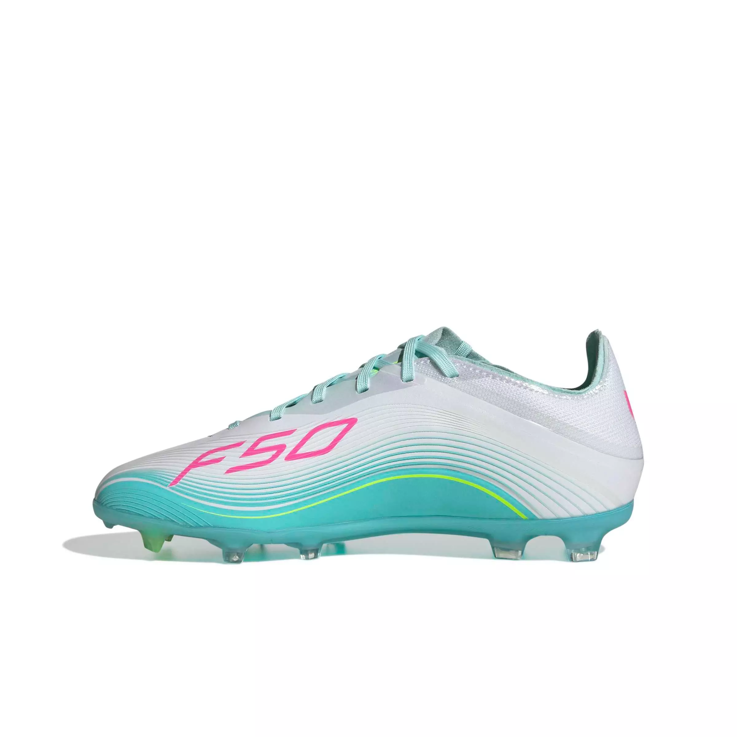 adidas F50 Messi Elite FG "Ftwr White/Lucid Pink/Flash Aqua" Grade School Kids' Soccer Cleat - WHITE/PINK/AQUA