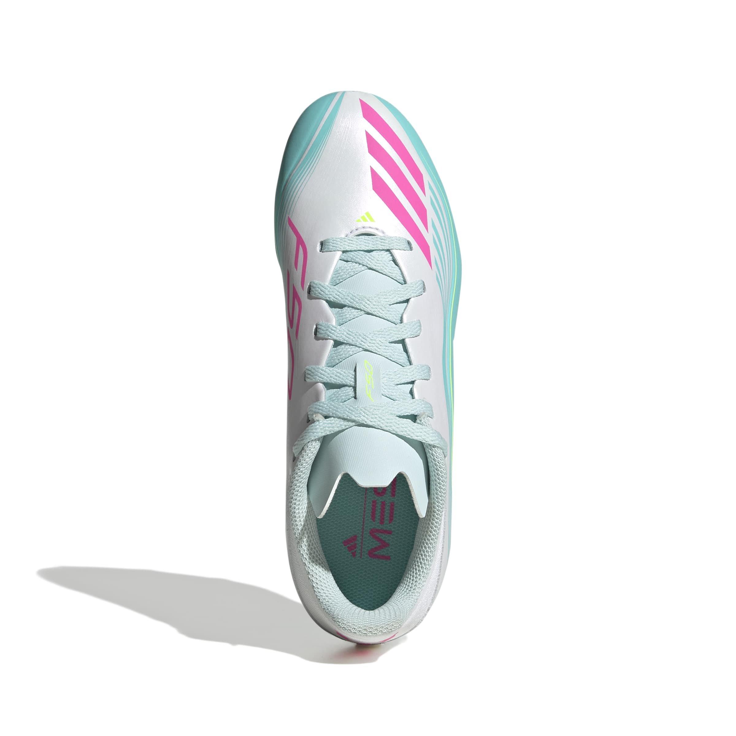 adidas F50 Messi League MG "Ftwr White/Lucid Pink/Flash Aqua" Preschool Kids' Soccer Cleat - WHITE/PINK/AQUA Thumbnail View 5