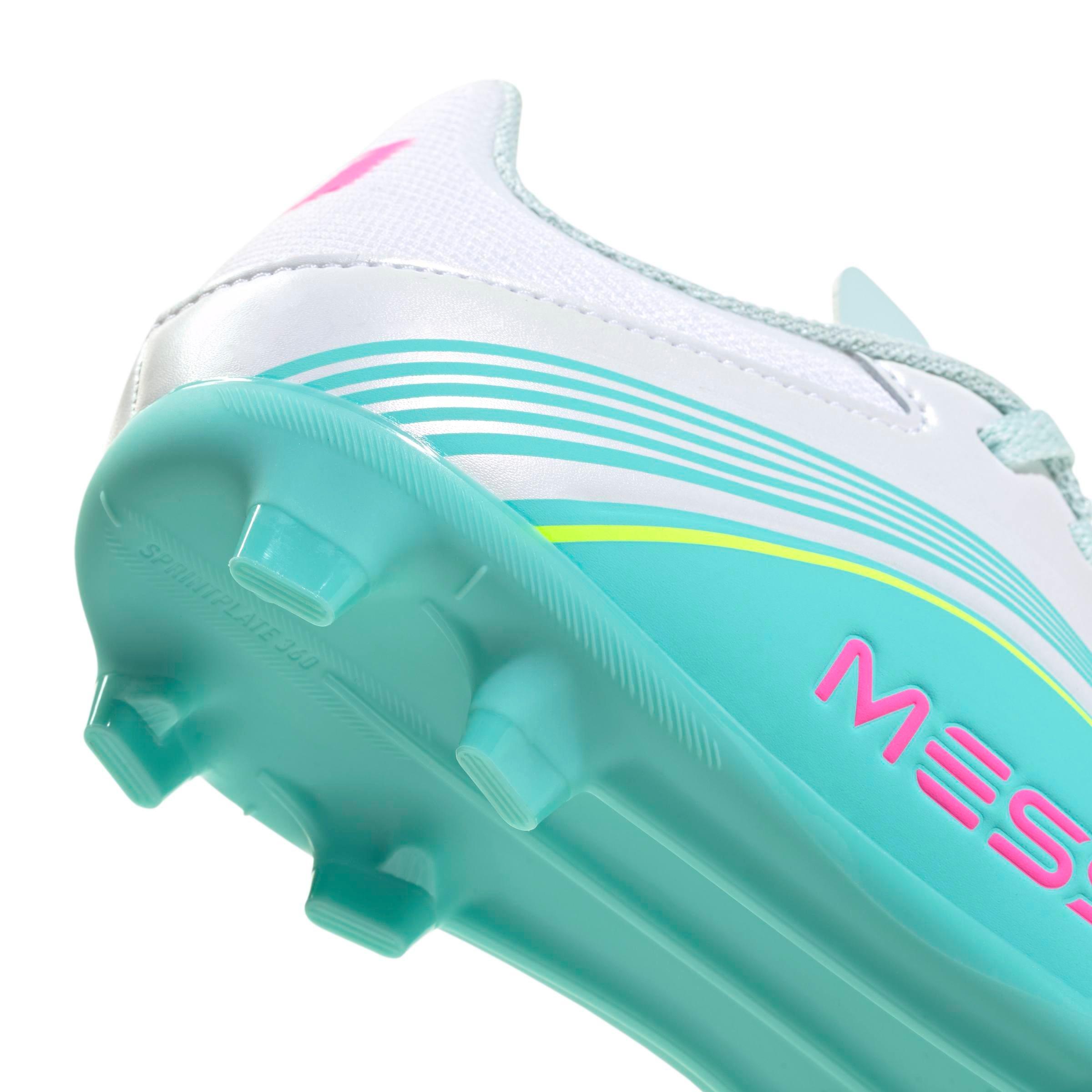 adidas F50 Messi League MG "Ftwr White/Lucid Pink/Flash Aqua" Preschool Kids' Soccer Cleat - WHITE/PINK/AQUA Thumbnail View 7