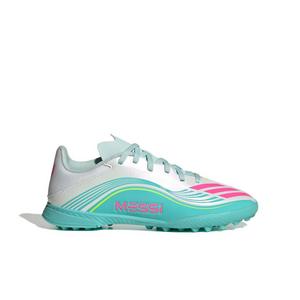 adidas F50 Messi League Turf "Ftwr White/Lucid Pink/Flash Aqua" Preschool Kids' Soccer Shoe