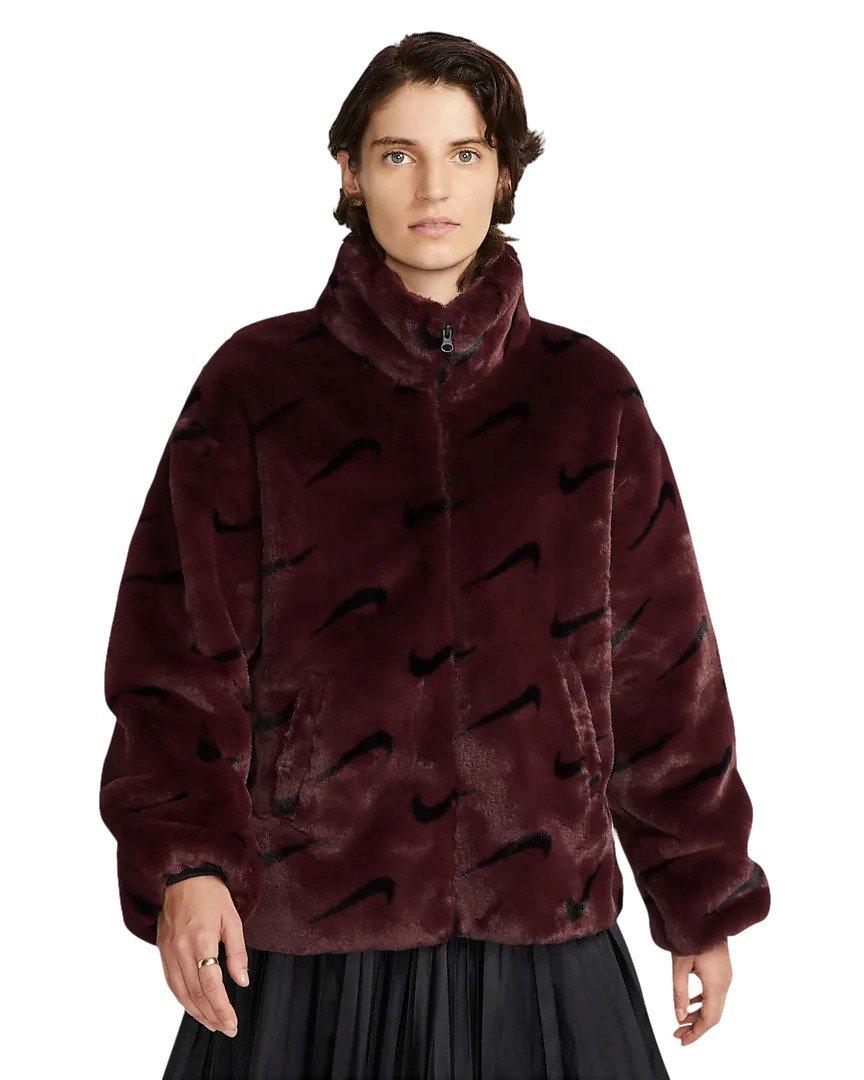 Nike Women's Sportswear Faux Fur Allover Print Jacket - RED Thumbnail View 1