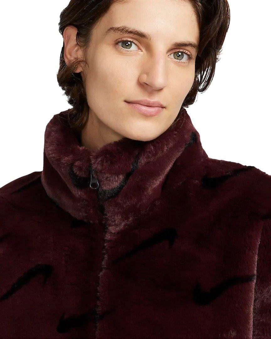 Nike Women's Sportswear Faux Fur Allover Print Jacket - RED Thumbnail View 3