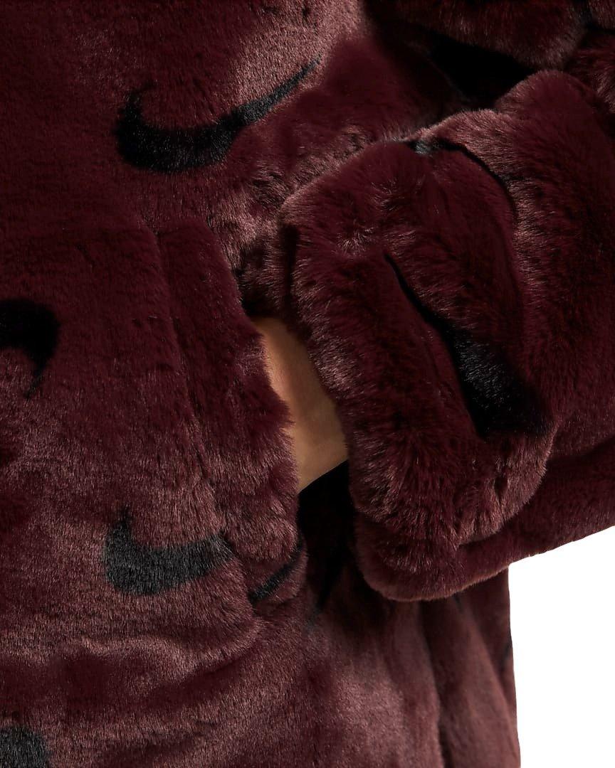 Nike Women's Sportswear Faux Fur Allover Print Jacket - RED Thumbnail View 4