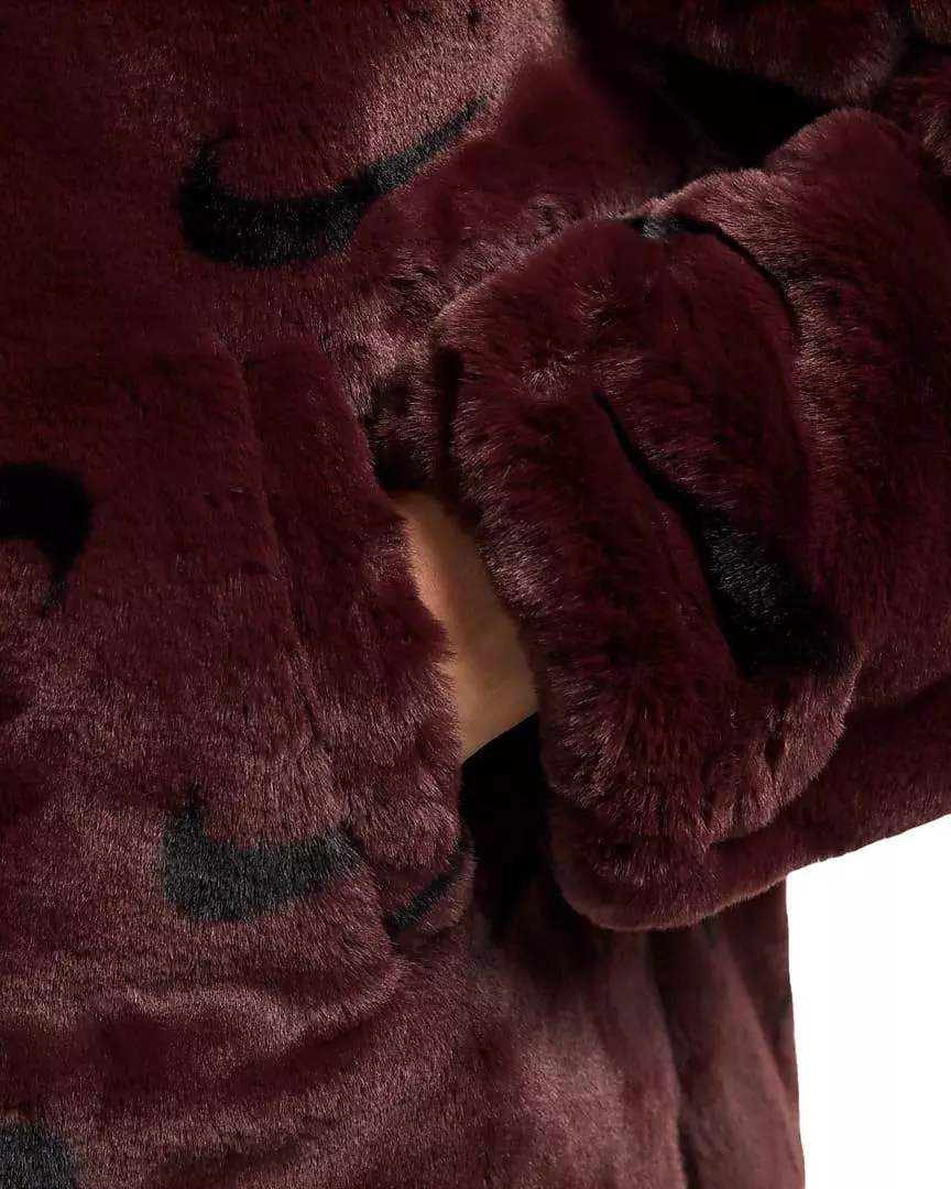 Nike Women's Sportswear Faux Fur Allover Print Jacket - RED