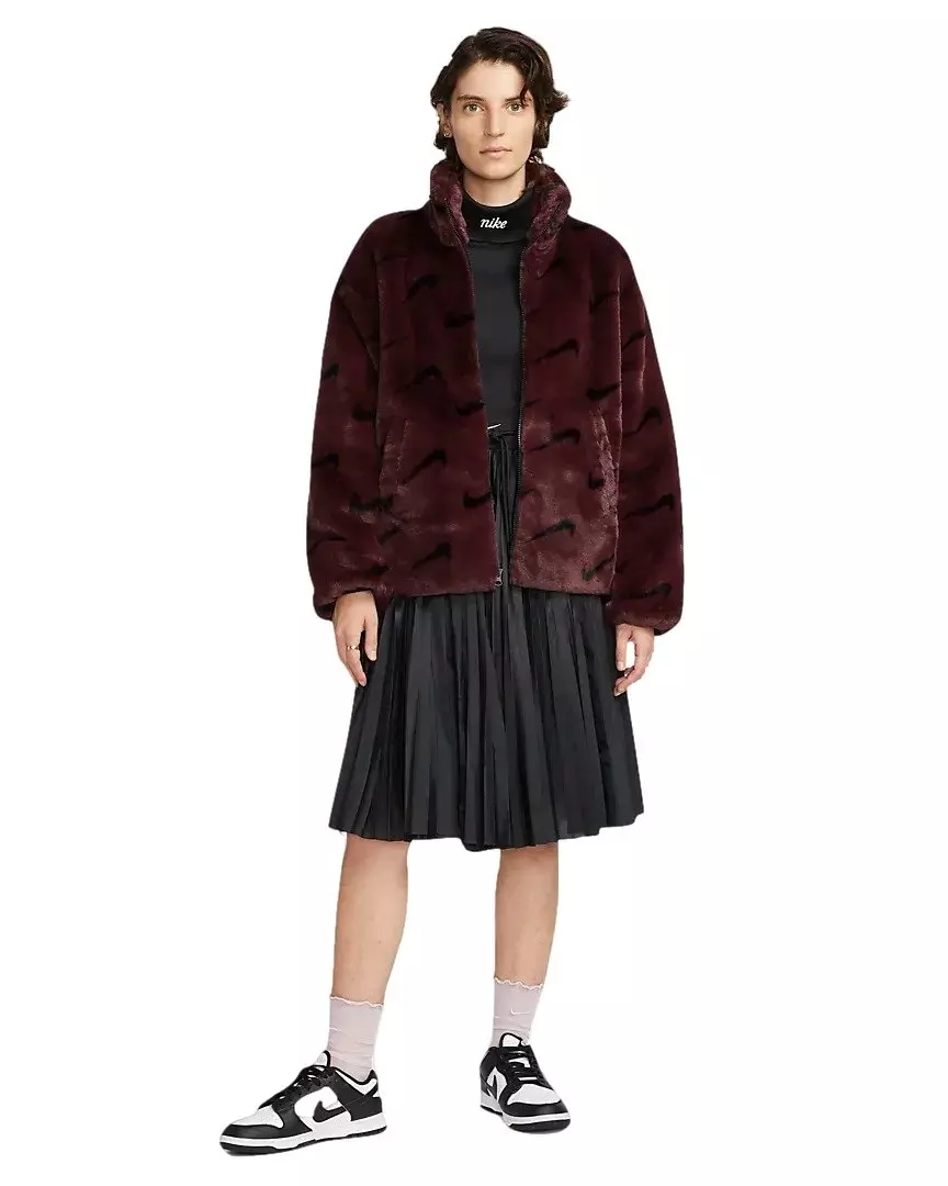 Nike Women's Sportswear Faux Fur Allover Print Jacket - RED