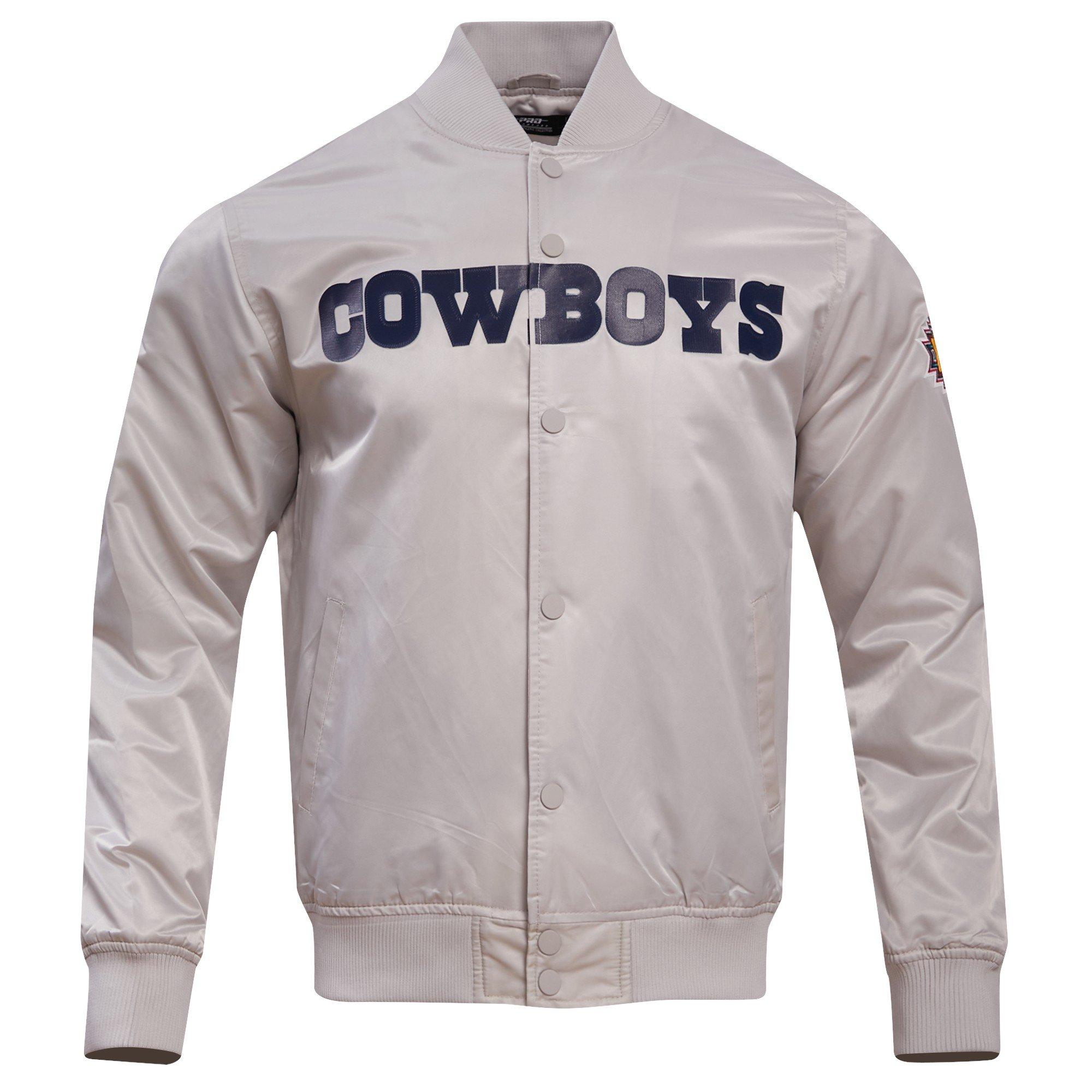 Pro Standard Men's NFL Dallas Cowboys Big Logo Satin Jacket - Silver - SILVER