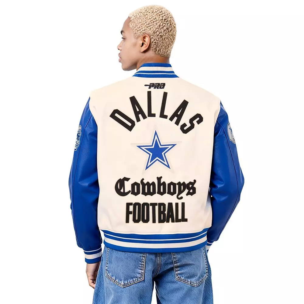 Pro Standard Men's NFL Dallas Cowboys Modern Originals Rib Wool Varsity Jacket - EGGSHELL/BLUE