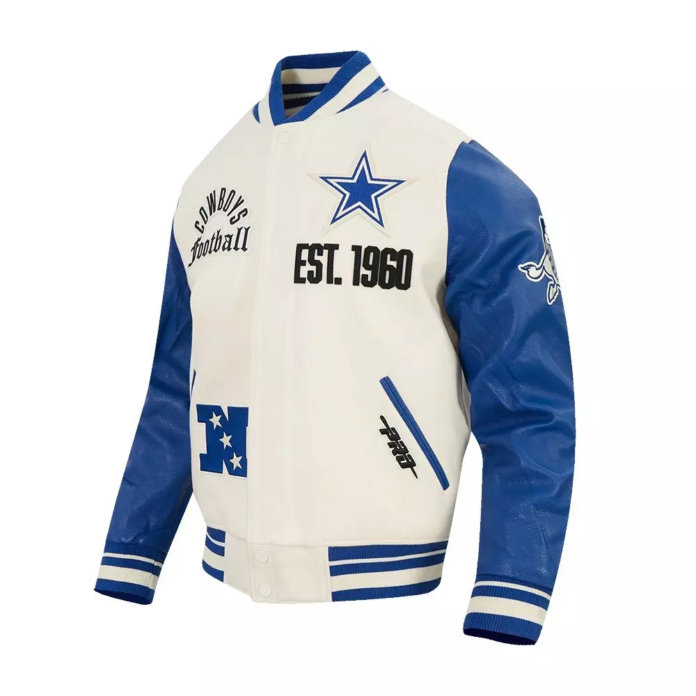 Pro Standard Men's NFL Dallas Cowboys Modern Originals Rib Wool Varsity Jacket - EGGSHELL/BLUE