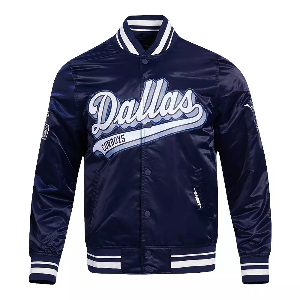 Pro Standard Men's NFL Dallas Cowboys Script Tail Satin Jacket - Navy - NAVY