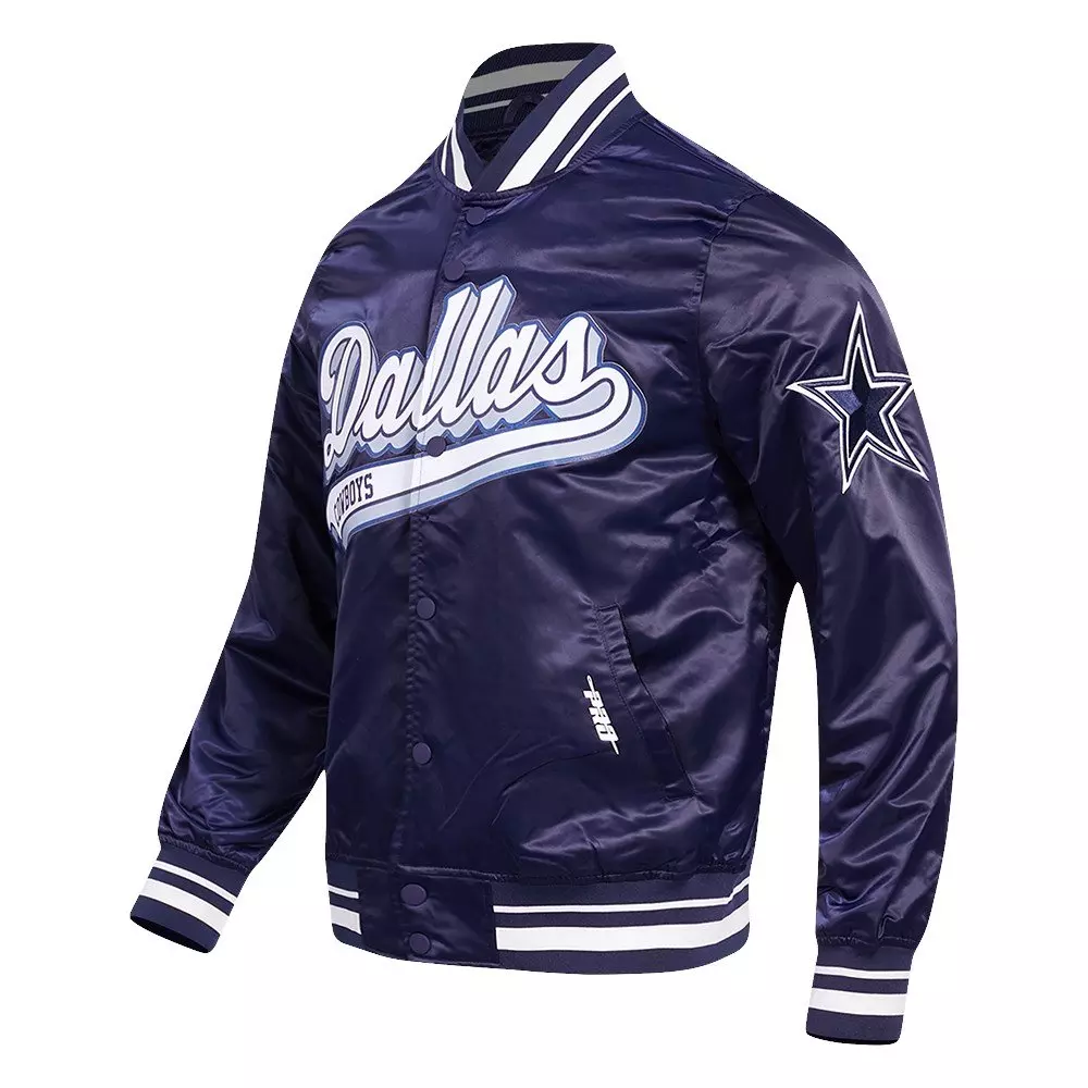 Pro Standard Men's NFL Dallas Cowboys Script Tail Satin Jacket - Navy - NAVY