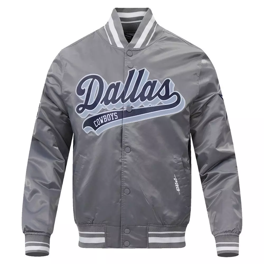 Pro Standard Men's NFL Dallas Cowboys Script Tail Satin Jacket - Grey - GREY
