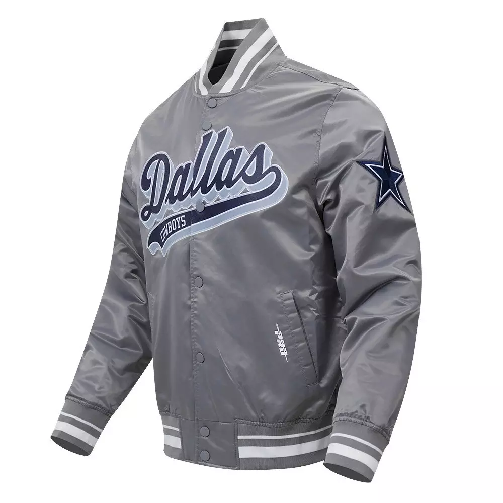 Pro Standard Men's NFL Dallas Cowboys Script Tail Satin Jacket - Grey - GREY