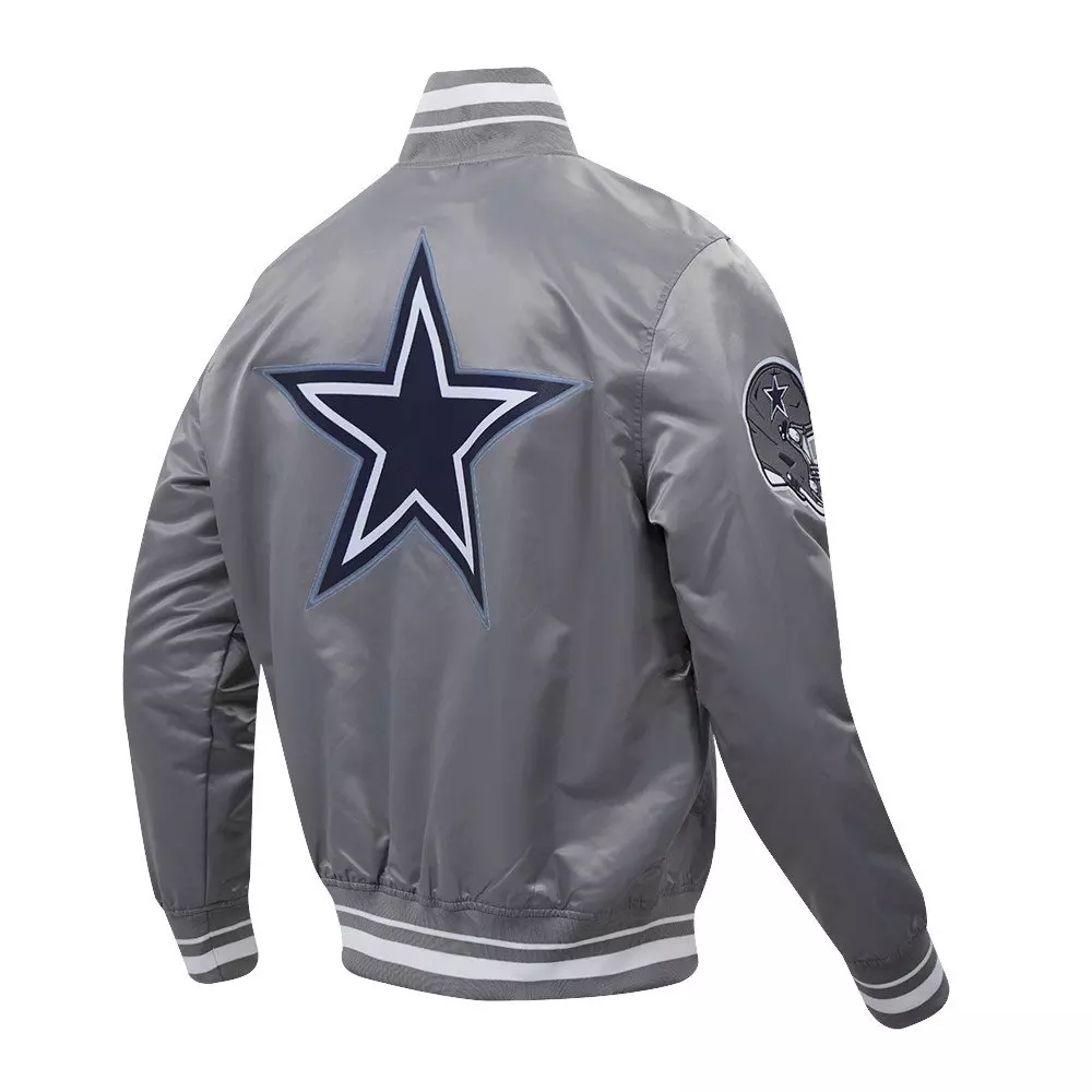 Pro Standard Men's NFL Dallas Cowboys Script Tail Satin Jacket - Grey - GREY
