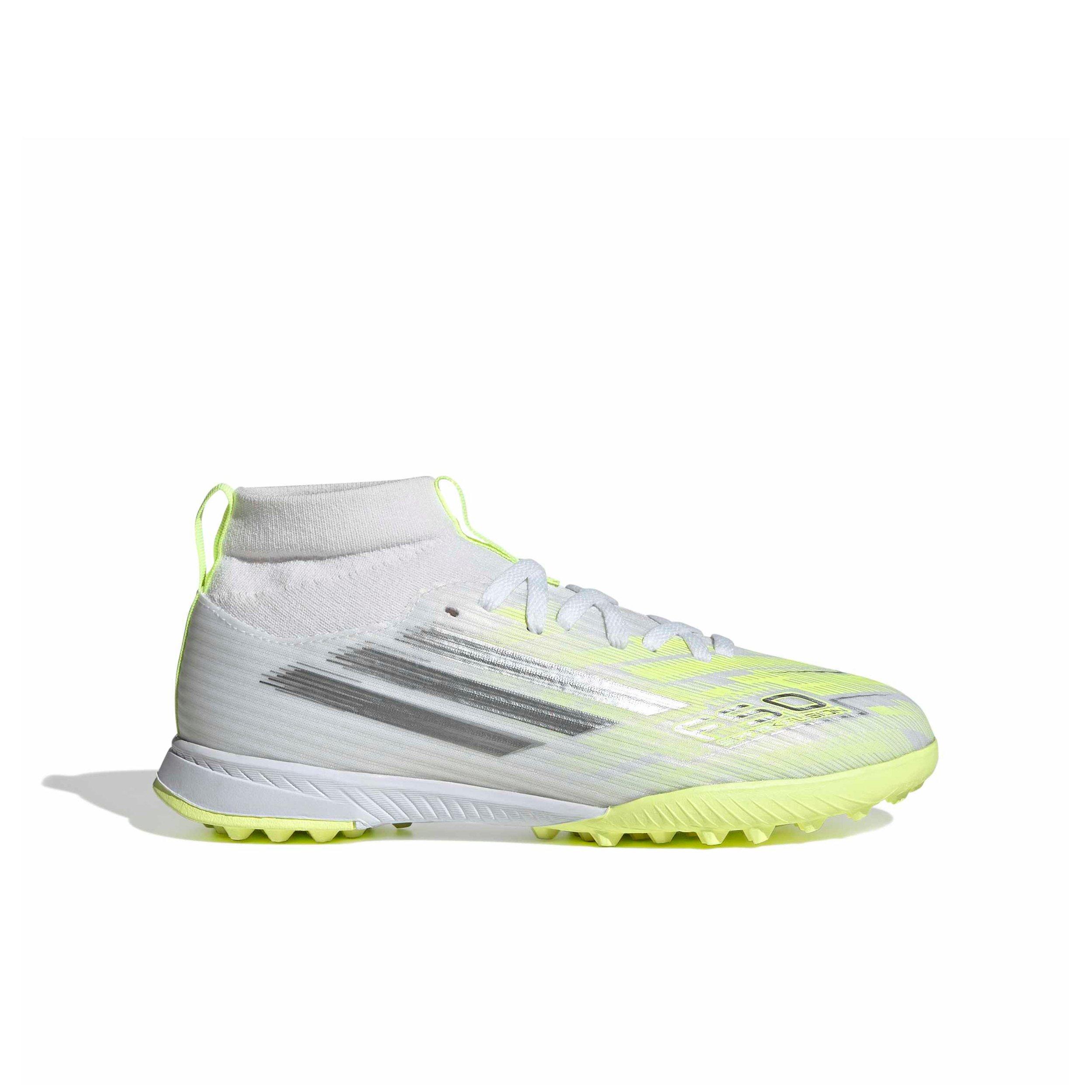 adidas F50 Sparkfusion League Mid Cut Turf "White/Iron/Hi-Res Yellow" Preschool Kids' Soccer Shoe - WHITE/IRON/YELLOW Thumbnail View 1
