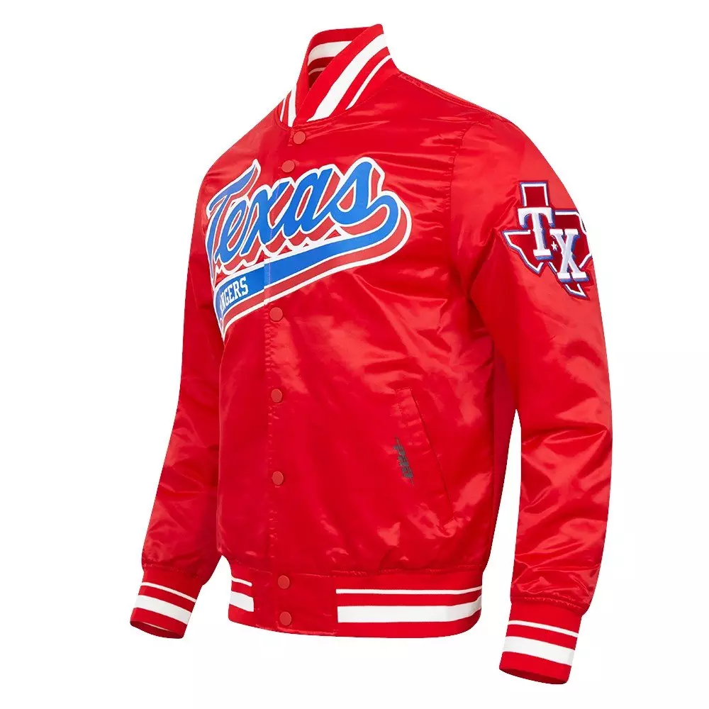 Pro Standard Men's MLB Texas Rangers Script Tail Satin Jacket - Red - RED
