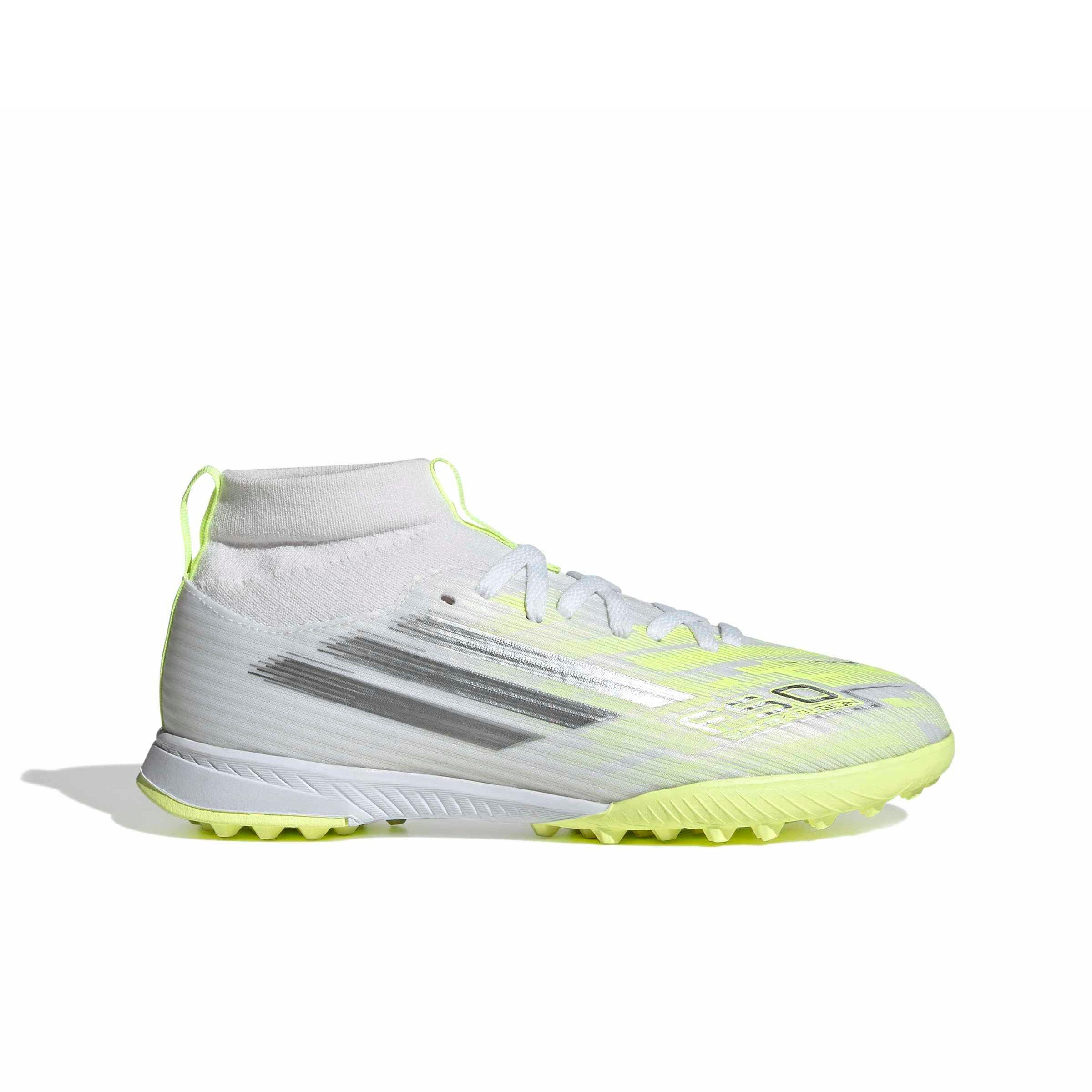 adidas F50 Sparkfusion League Mud Cut Turf "White/Iron/Hi-Res Yellow" Grade School Kids' Soccer Shoe - WHITE/IRON/YELLOW Thumbnail View 1