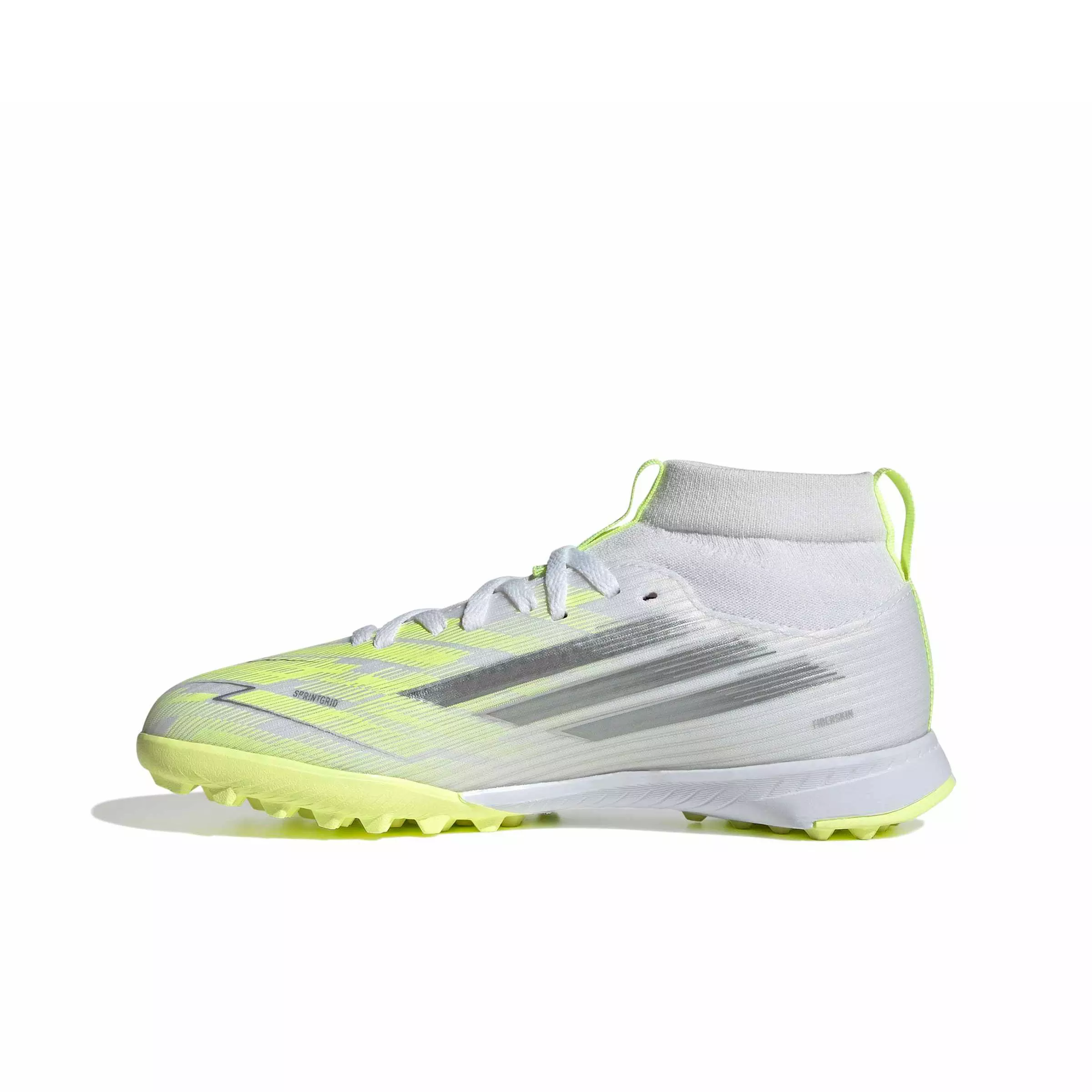 adidas F50 Sparkfusion League Mud Cut Turf "White/Iron/Hi-Res Yellow" Grade School Kids' Soccer Shoe - WHITE/IRON/YELLOW