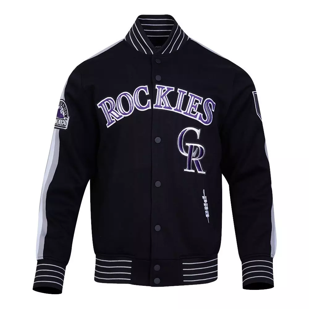 Pro Standard Men's MLB Colorado Rockies Current Logo Pro Game Day Double-Knit Jacket - Black/White - BLACK/WHITE