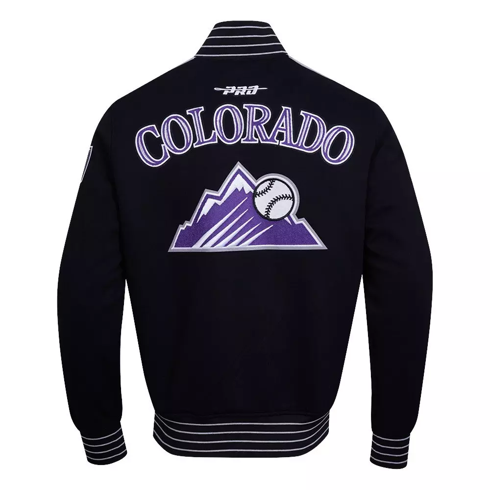 Pro Standard Men's MLB Colorado Rockies Current Logo Pro Game Day Double-Knit Jacket - Black/White - BLACK/WHITE