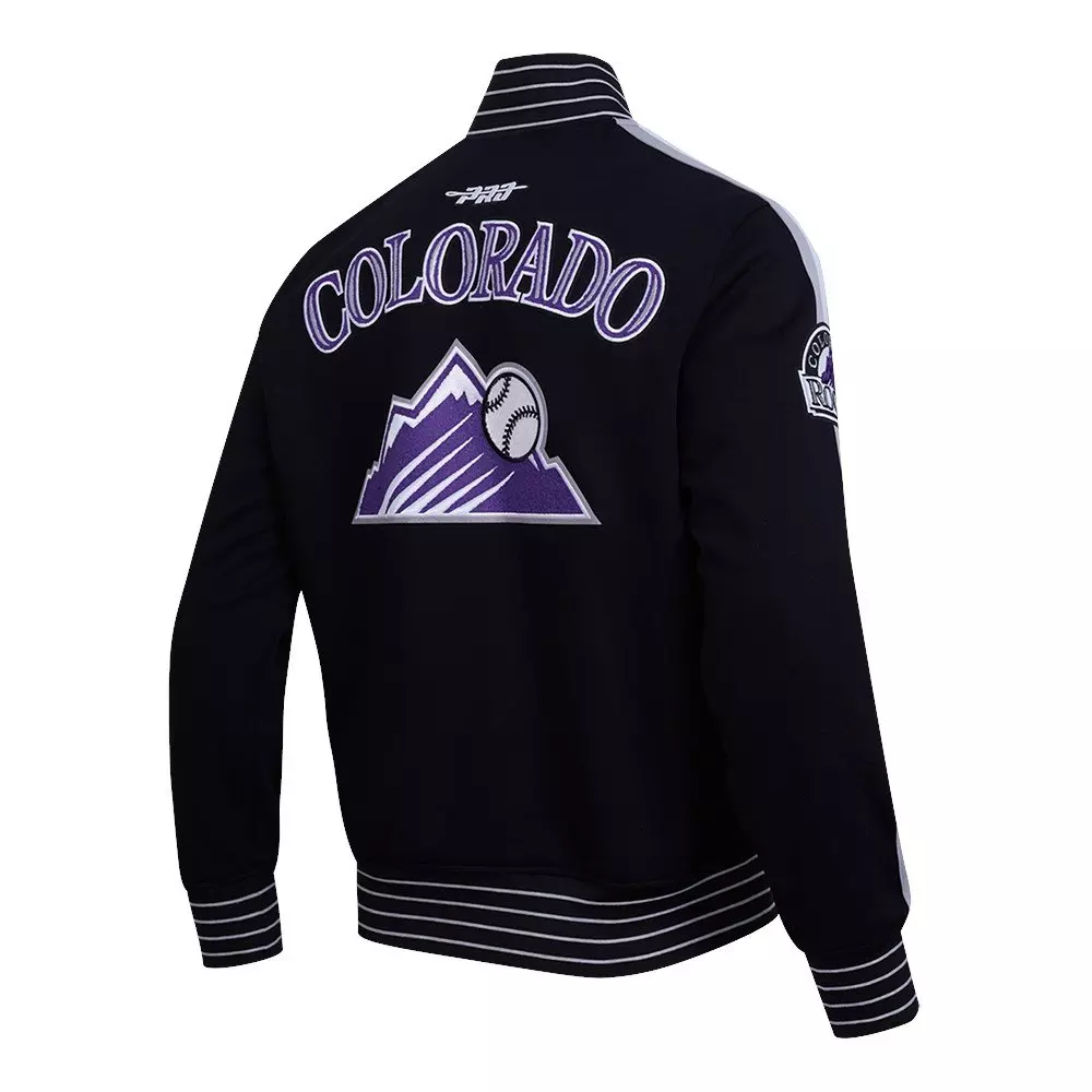 Pro Standard Men's MLB Colorado Rockies Current Logo Pro Game Day Double-Knit Jacket - Black/White - BLACK/WHITE