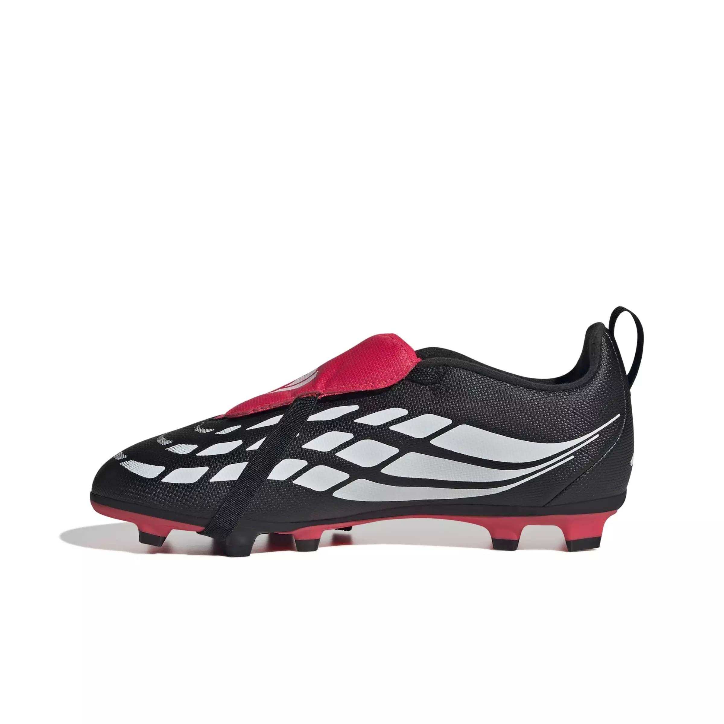 adidas Predator Club FO Tounge EL FG "Core Black/White/Lucid Red" Grade School Kids' Soccer Cleat - BLACK/WHITE/RED