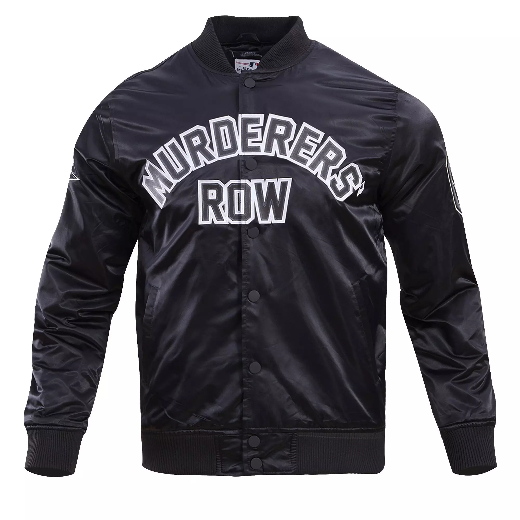 Pro Standard Men's MLB New York Yankees Murderers Row Big Logo Satin Jacket - Black - BLACK