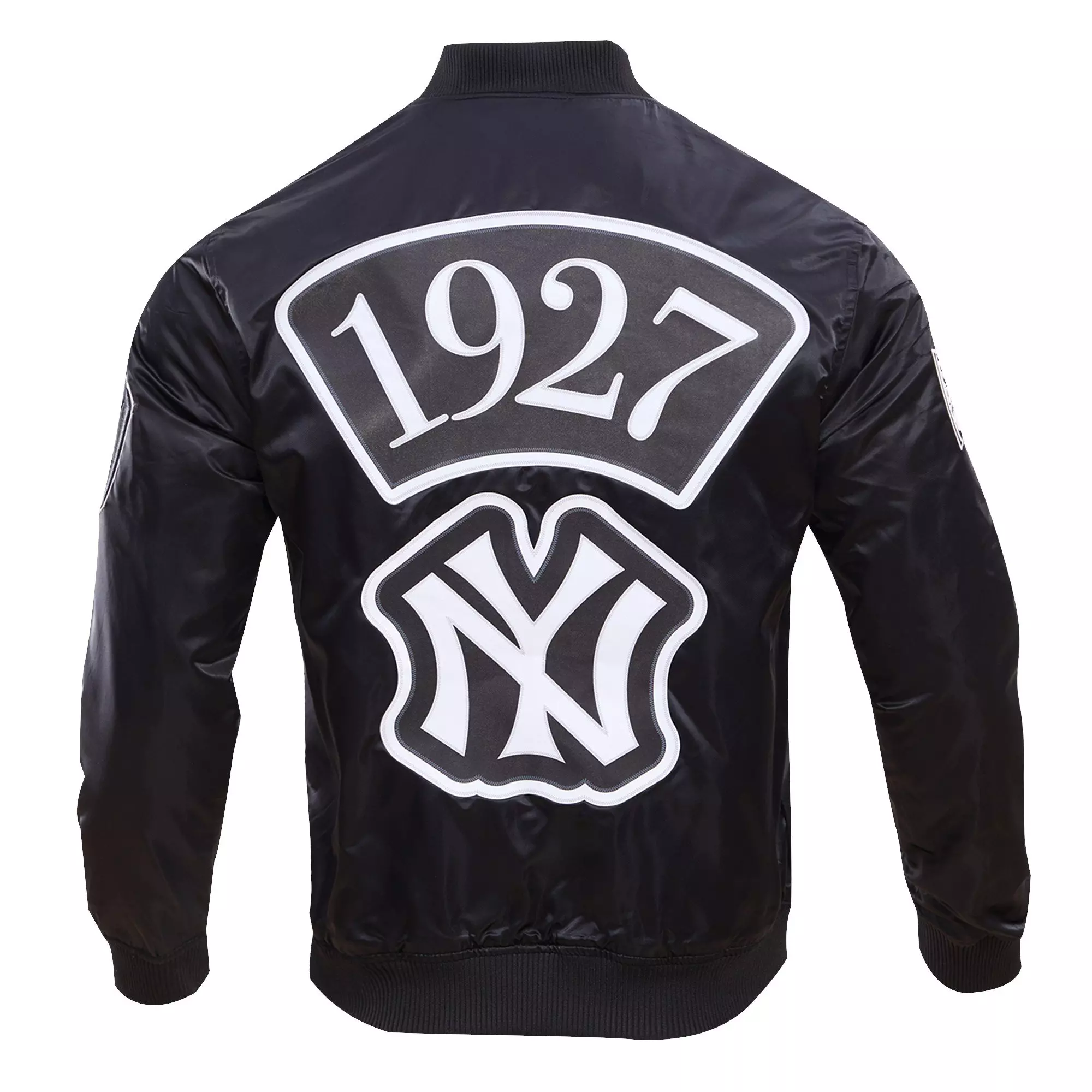 Pro Standard Men's MLB New York Yankees Murderers Row Big Logo Satin Jacket - Black - BLACK