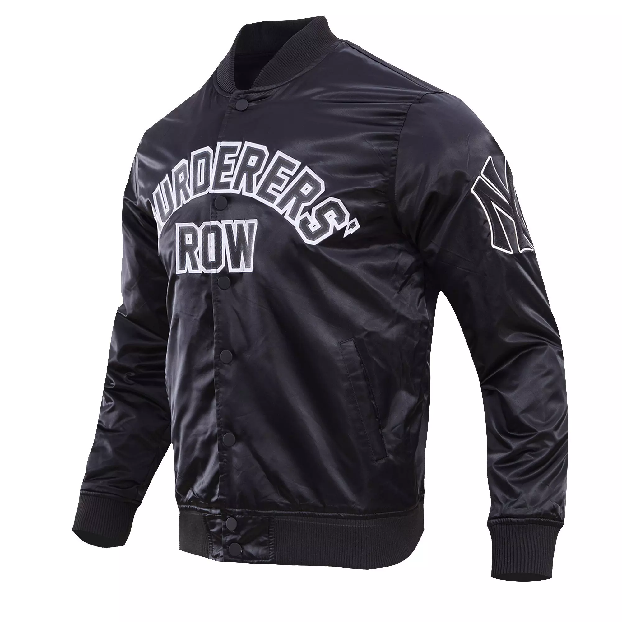 Pro Standard Men's MLB New York Yankees Murderers Row Big Logo Satin Jacket - Black - BLACK