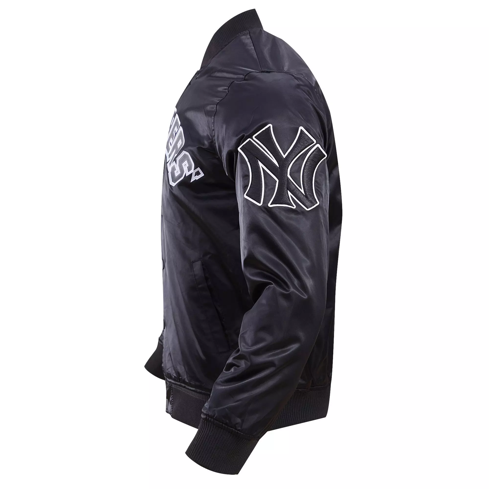Pro Standard Men's MLB New York Yankees Murderers Row Big Logo Satin Jacket - Black - BLACK