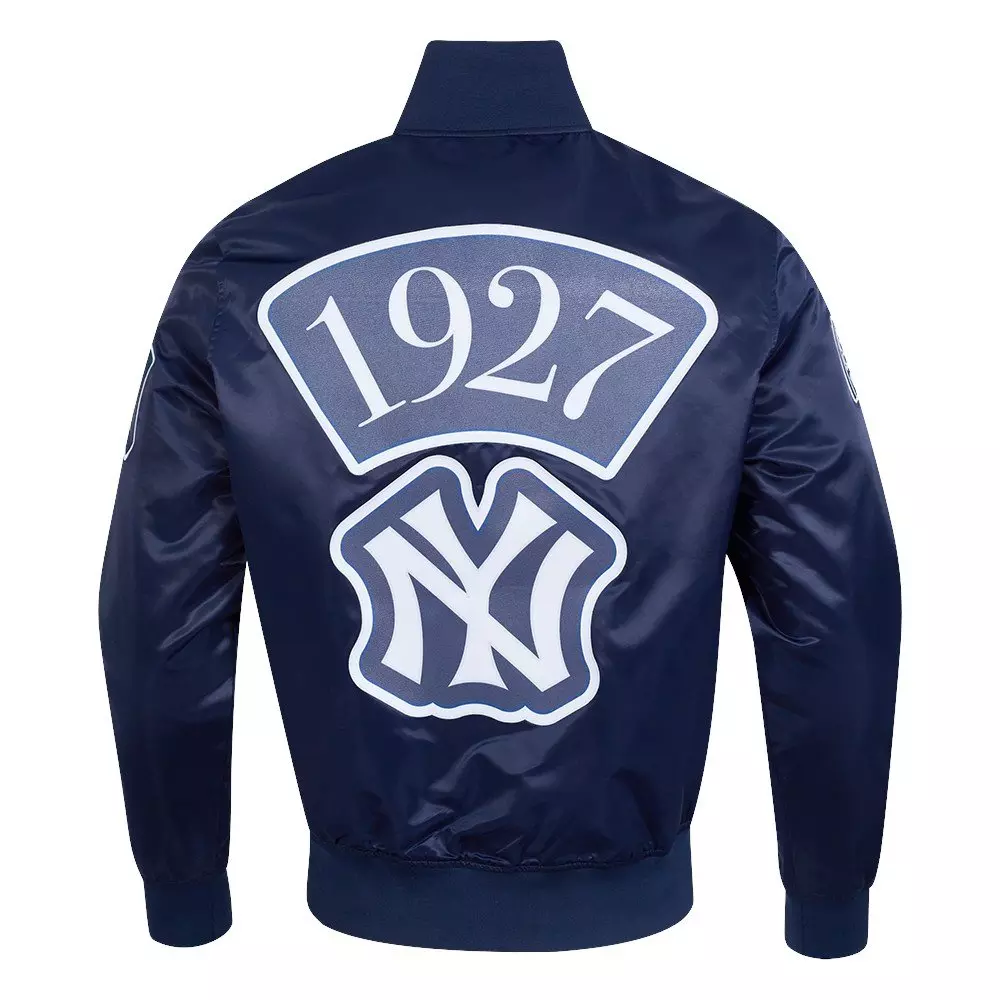 Pro Standard Men's MLB New York Yankees Murderers Row Big Logo Satin Jacket - Navy - NAVY