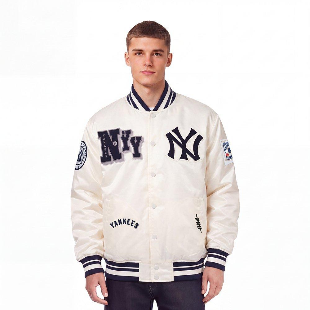 Pro Standard Men's MLB New York Yankees Best Of Rib Satin Jacket - Eggshell/Navy - EGGSHELL/NAVY