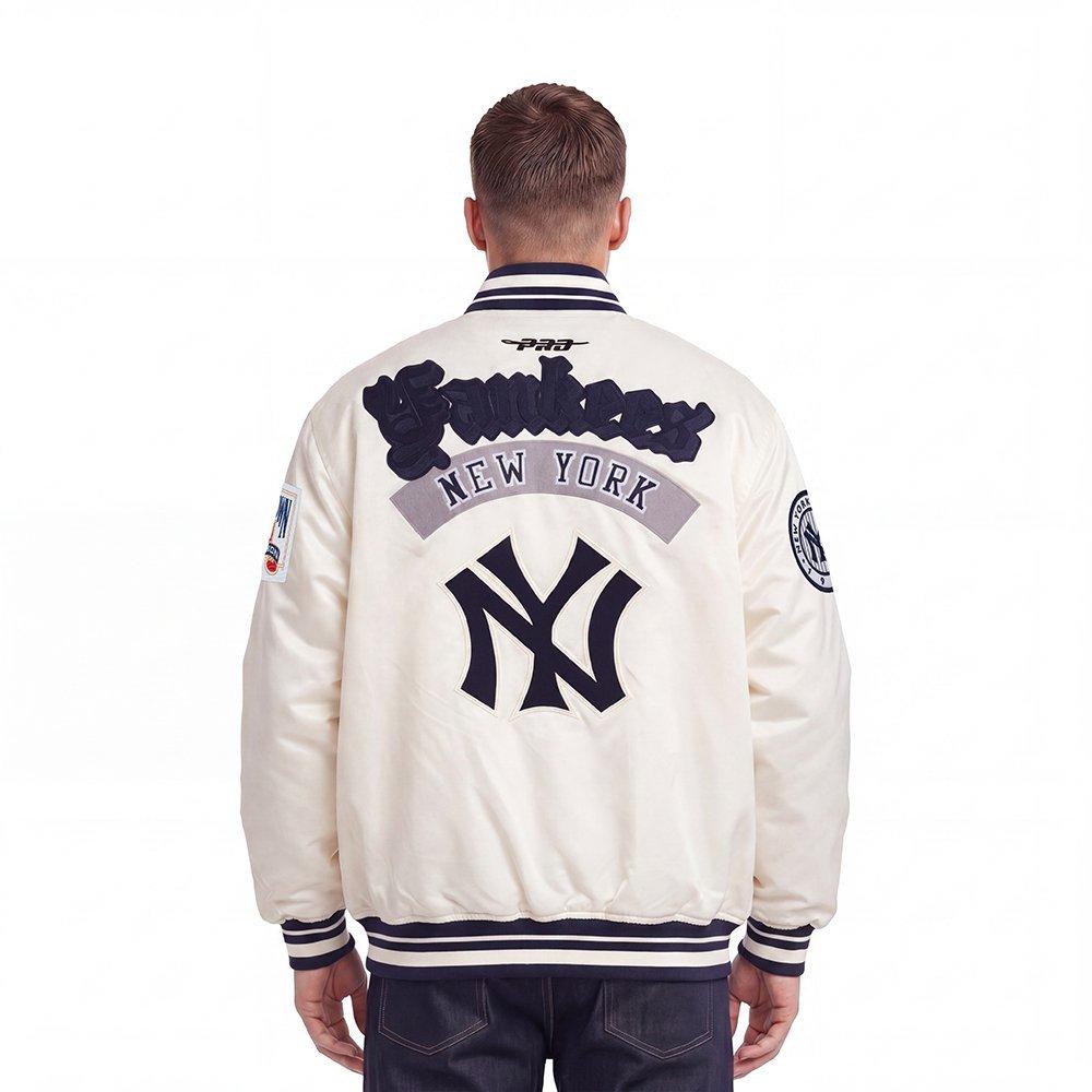 Pro Standard Men's MLB New York Yankees Best Of Rib Satin Jacket - Eggshell/Navy - EGGSHELL/NAVY