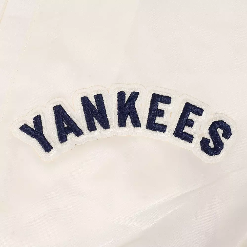 Pro Standard Men's MLB New York Yankees Best Of Rib Satin Jacket - Eggshell/Navy - EGGSHELL/NAVY
