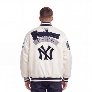 Pro Standard Men's MLB New York Yankees Best Of Rib Satin Jacket - Eggshell/Navy - EGGSHELL/NAVY