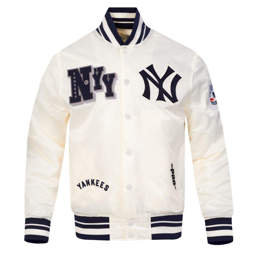 Pro Standard Men's MLB New York Yankees Best Of Rib Satin Jacket - Eggshell/Navy - EGGSHELL/NAVY