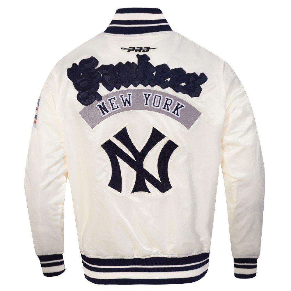 Pro Standard Men's MLB New York Yankees Best Of Rib Satin Jacket - Eggshell/Navy - EGGSHELL/NAVY