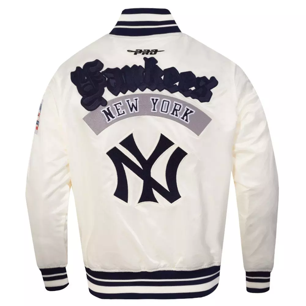 Pro Standard Men's MLB New York Yankees Best Of Rib Satin Jacket - Eggshell/Navy - EGGSHELL/NAVY