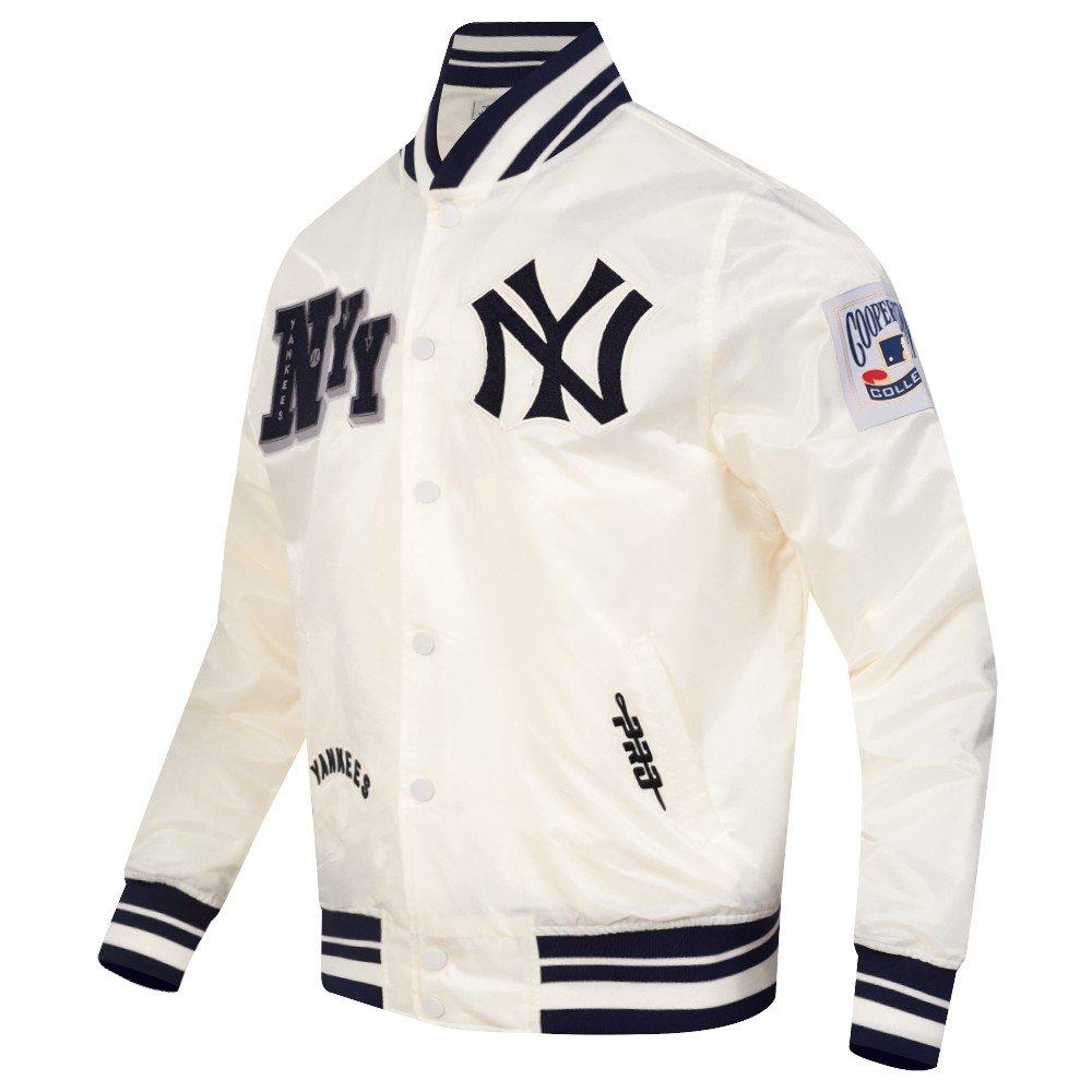 Pro Standard Men's MLB New York Yankees Best Of Rib Satin Jacket - Eggshell/Navy - EGGSHELL/NAVY